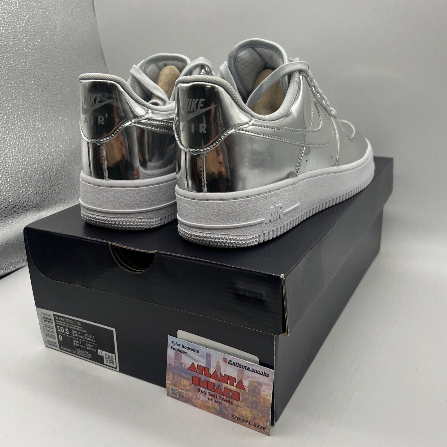 Size 10.5 - Nike Air Force 1 SP Liquid Metal - Chrome W Brand New Og All Silver