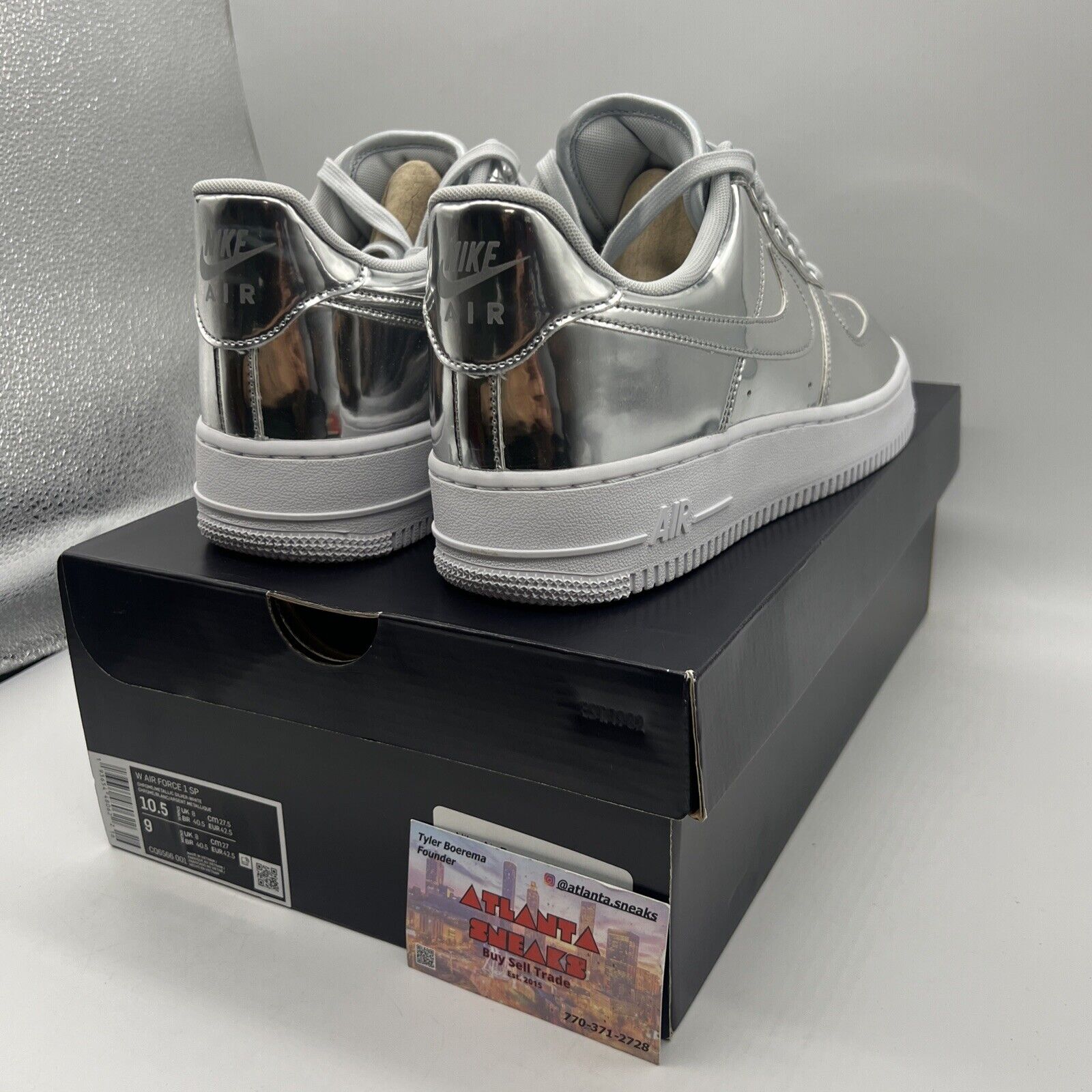 Size 10.5 - Nike Air Force 1 SP Liquid Metal - Chrome W Brand New Og All Silver