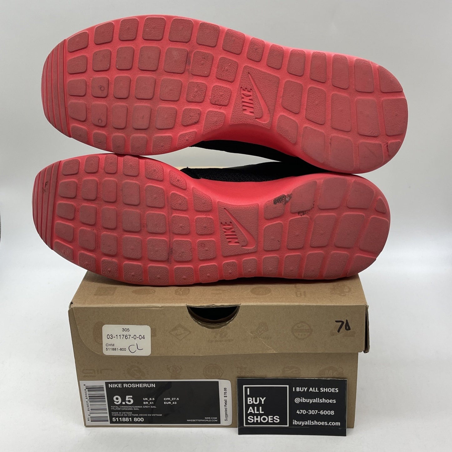 Size 9.5 - Nike Rosherun Total Crimson Black Suede Leather (511881-800)