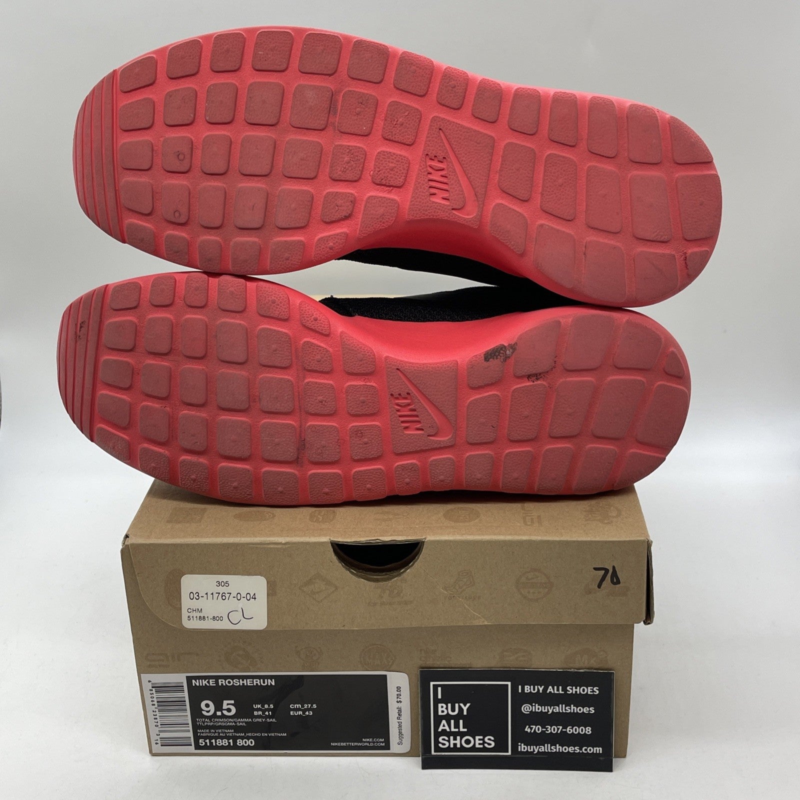 Size 9.5 - Nike Rosherun Total Crimson Black Suede Leather (511881-800)