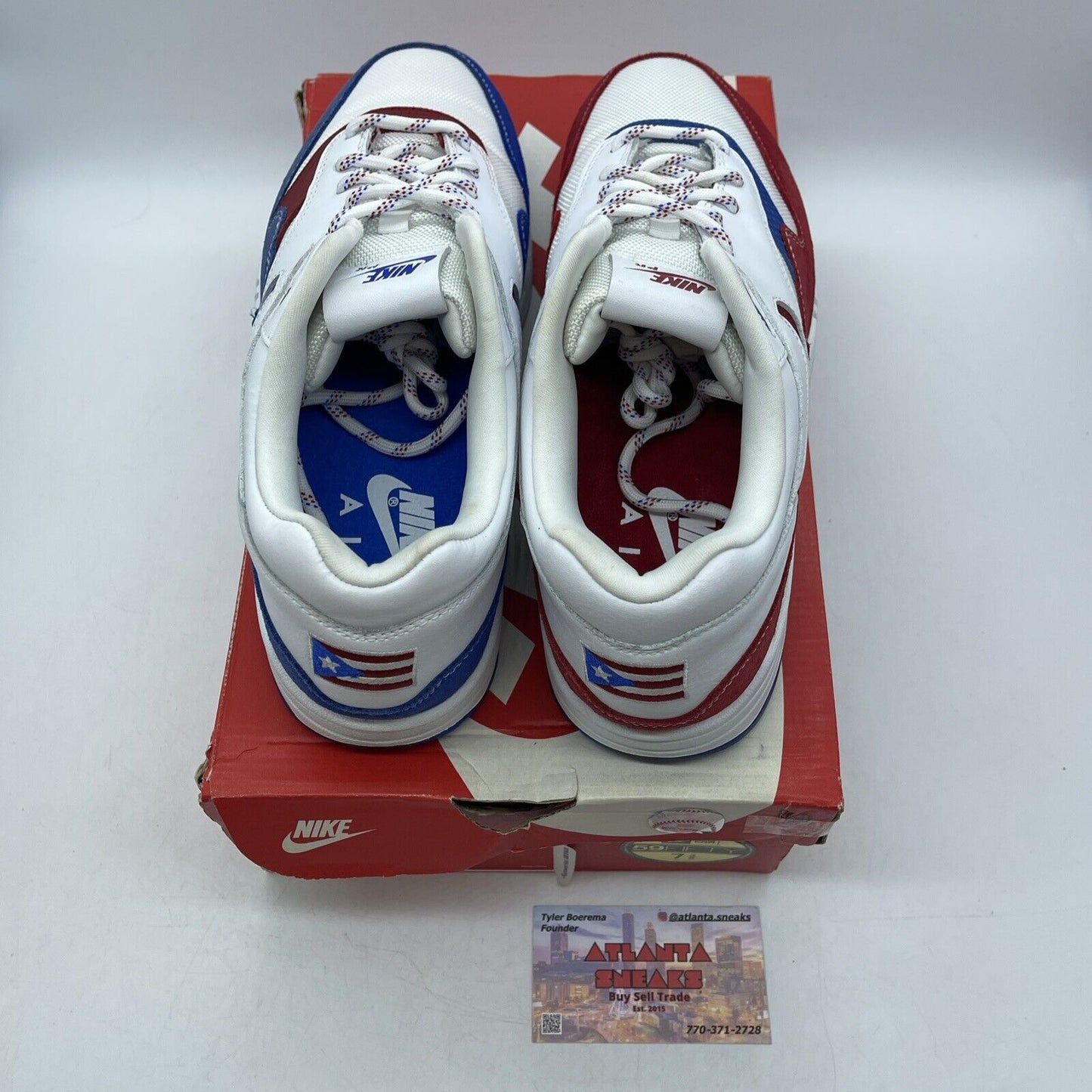 Size 9.5 - Nike Air Max 1 Premium Puerto Rico White Red Blue (CJ1621-100)