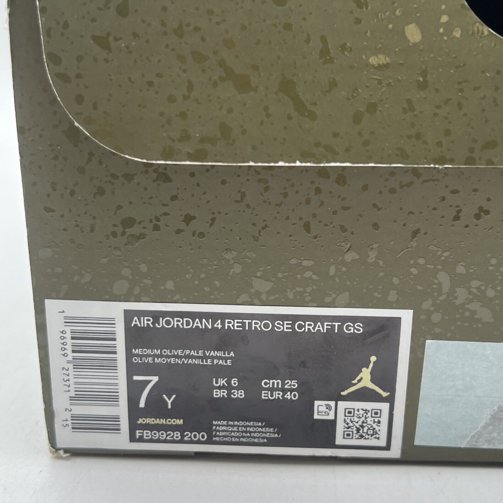 Size 7Y - Jordan 4 SE Retro Low Craft - Olive White Black Suede (FB9928-200)