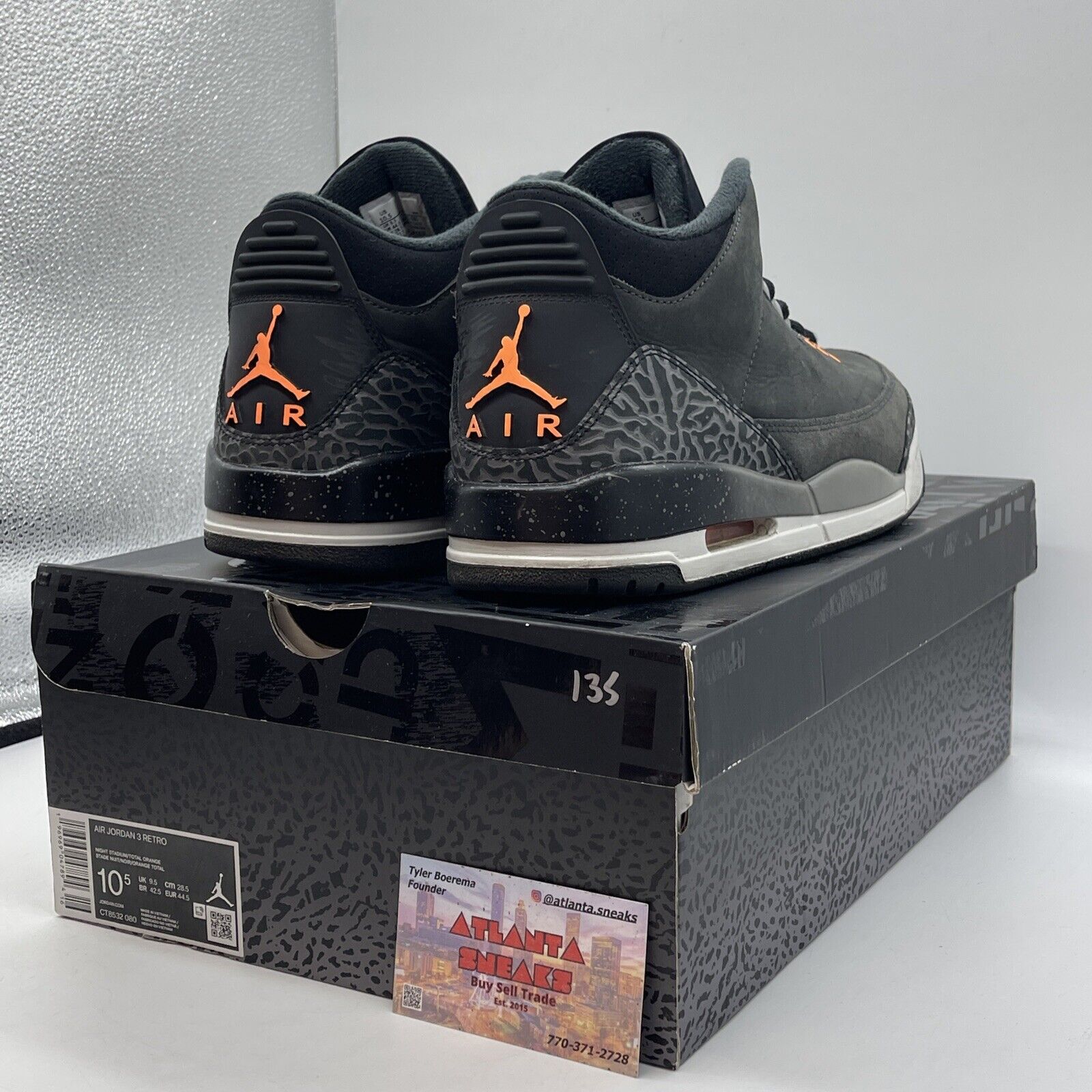 Size 10.5 - Air Jordan 3 Fear Black Grey Orange Suede Leather (CR8532-080