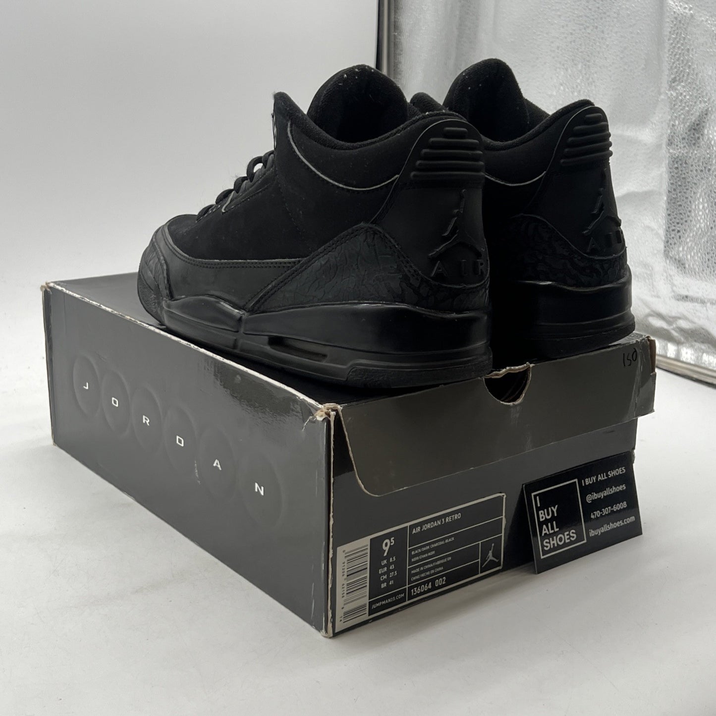 Size 9.5 - Air Jordan 3 Retro Black Cat (136064-002)