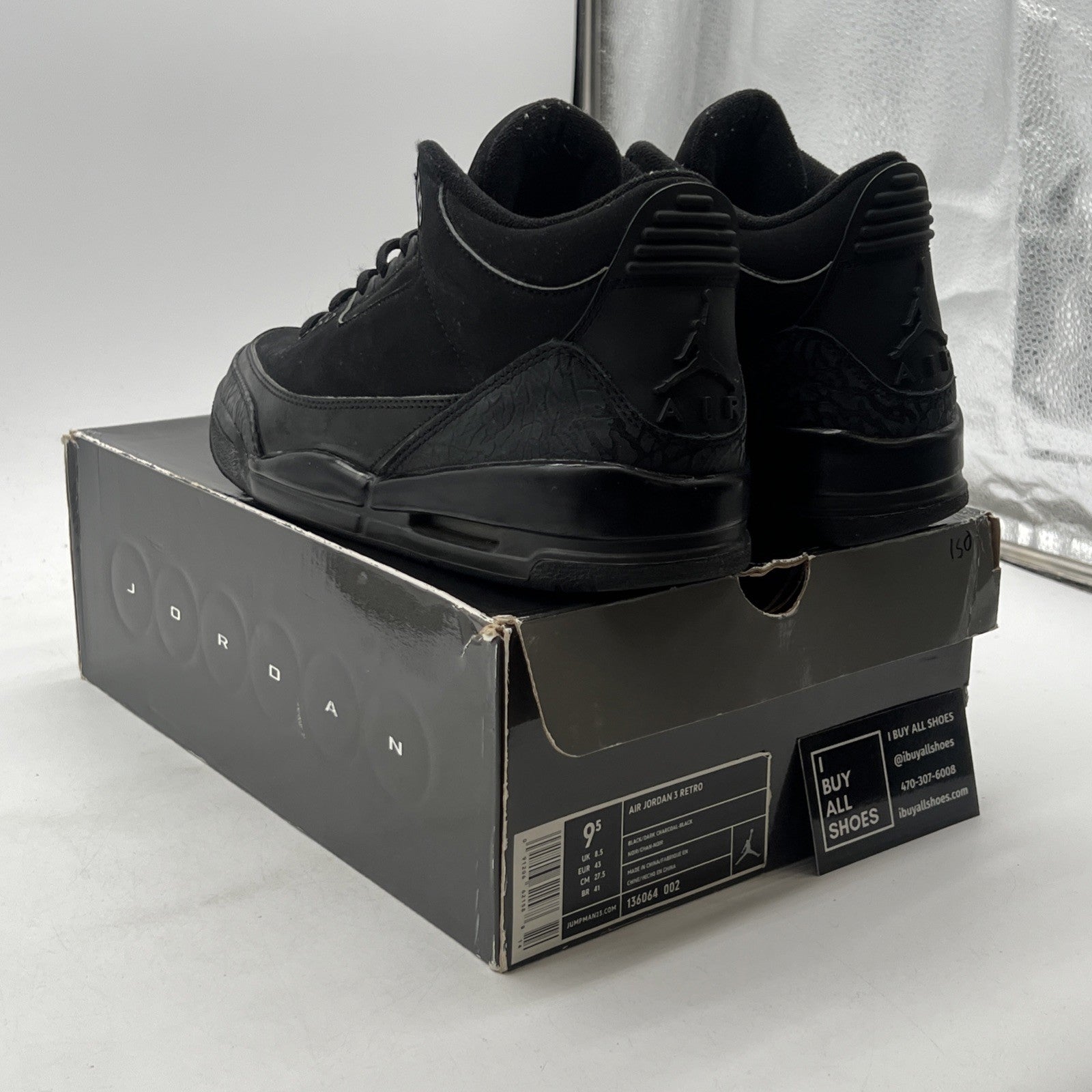 Size 9.5 - Air Jordan 3 Retro Black Cat (136064-002)