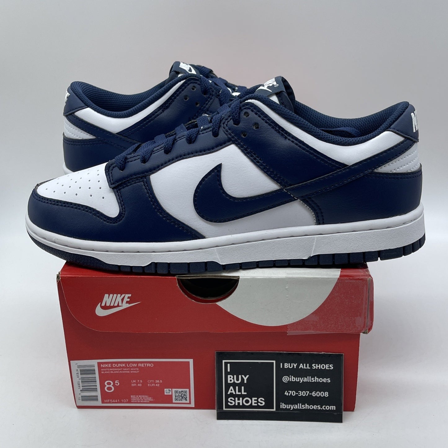 Size 8.5 - Nike Dunk 2025 Low Midnight Navy Blue White Leather (HF5441-107)