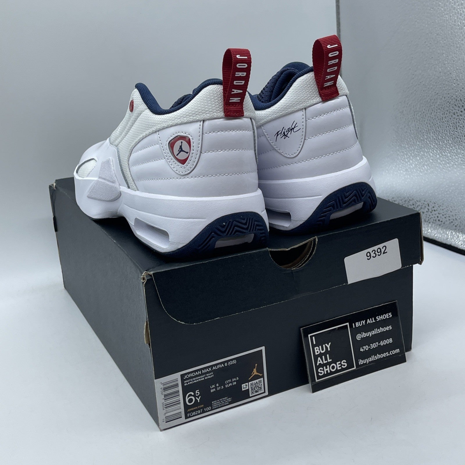 Size 6.5Y - Air Jordan Max Aura 6 GS White Varsity Red Midnight Navy(FQ8297-100)