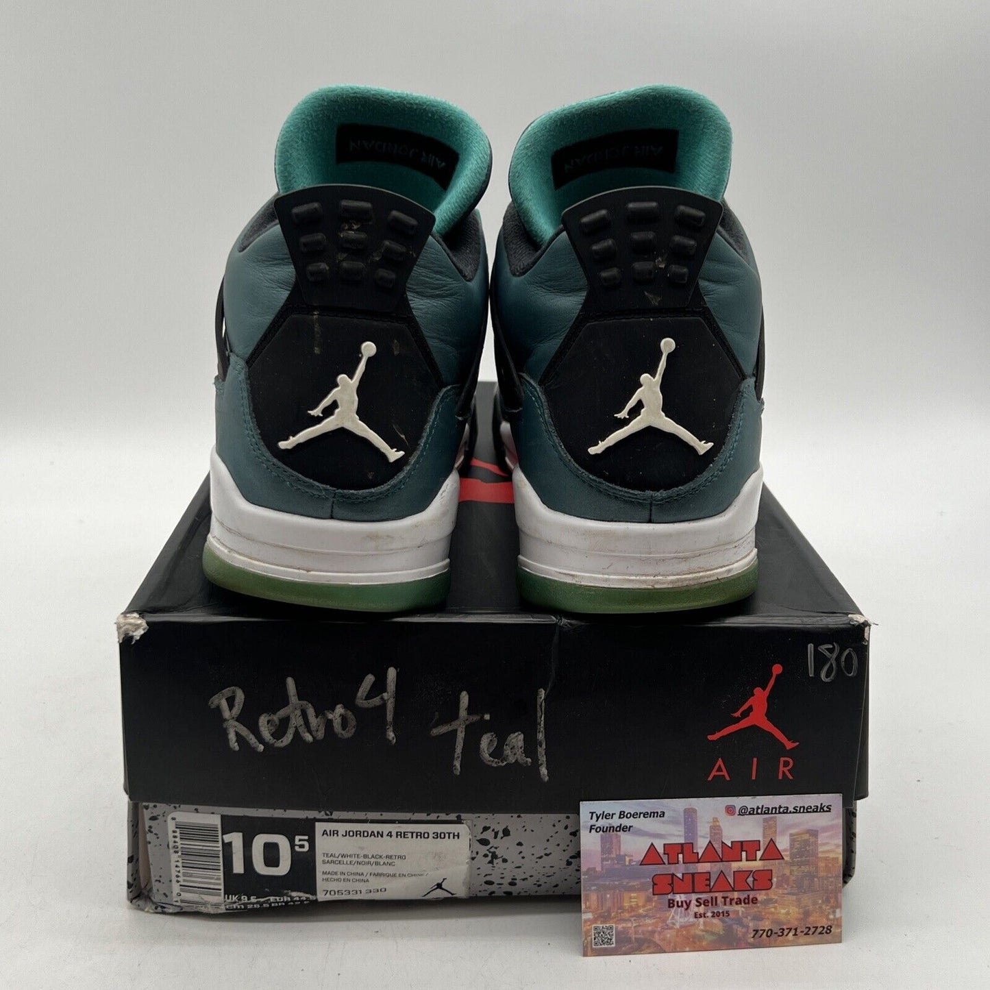 Size 10.5 - Air Jordan 4 Retro Teal Black White Leather (705331-330)