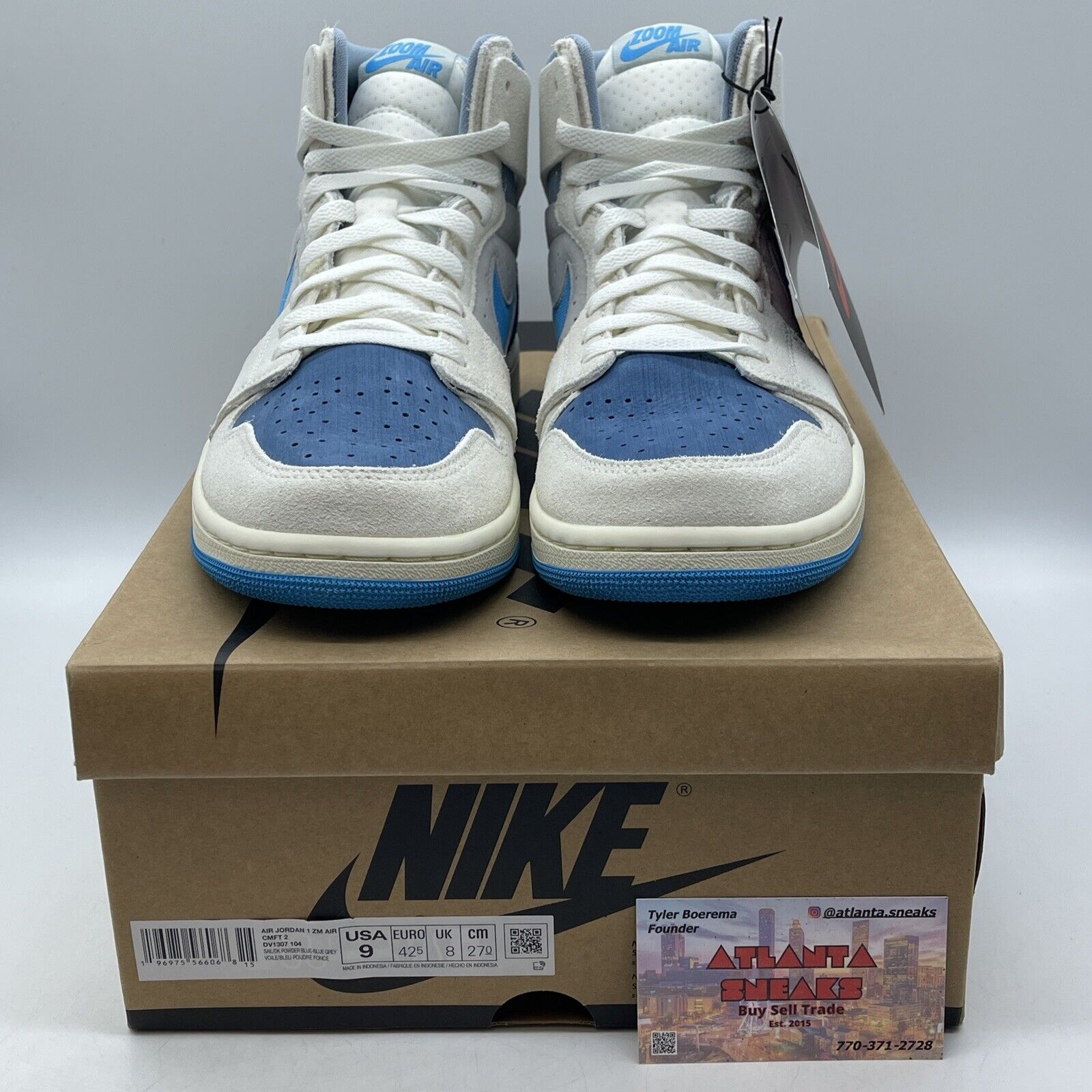 Size 9 - Jordan 1 Zoom CMFT 2 High Dark Powder Blue White Suede (DV1307-104)