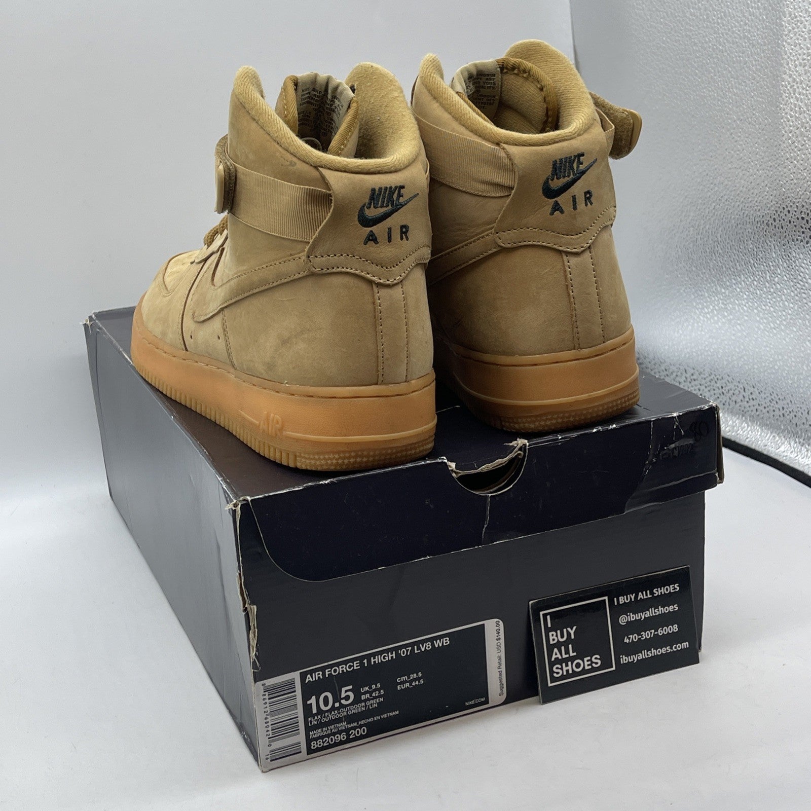 Size 10.5 - Nike Air Force 1 '07 LV8 WB High Flax Brown Suede (882096-200)