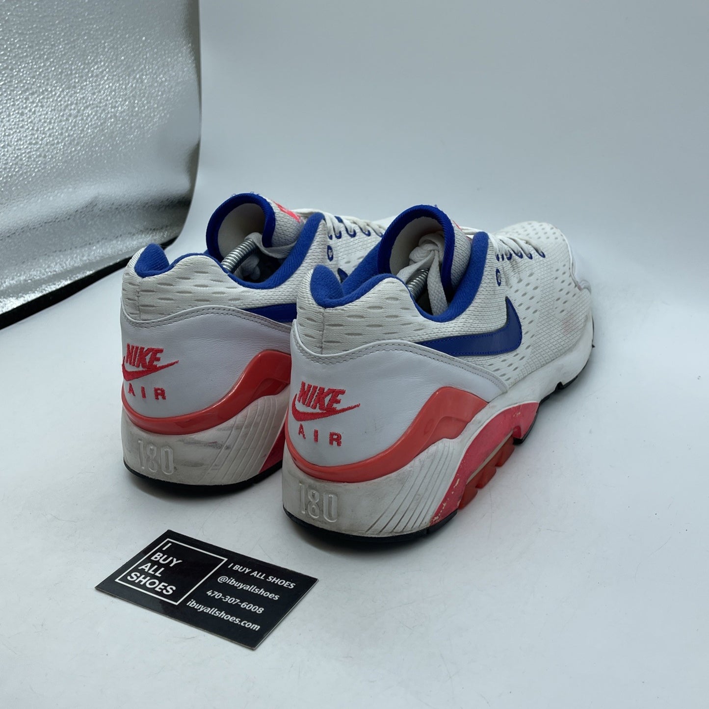 Size 13 - Nike Air Max 180 EM White Solar Red Blue Suede Leather (579921-160)