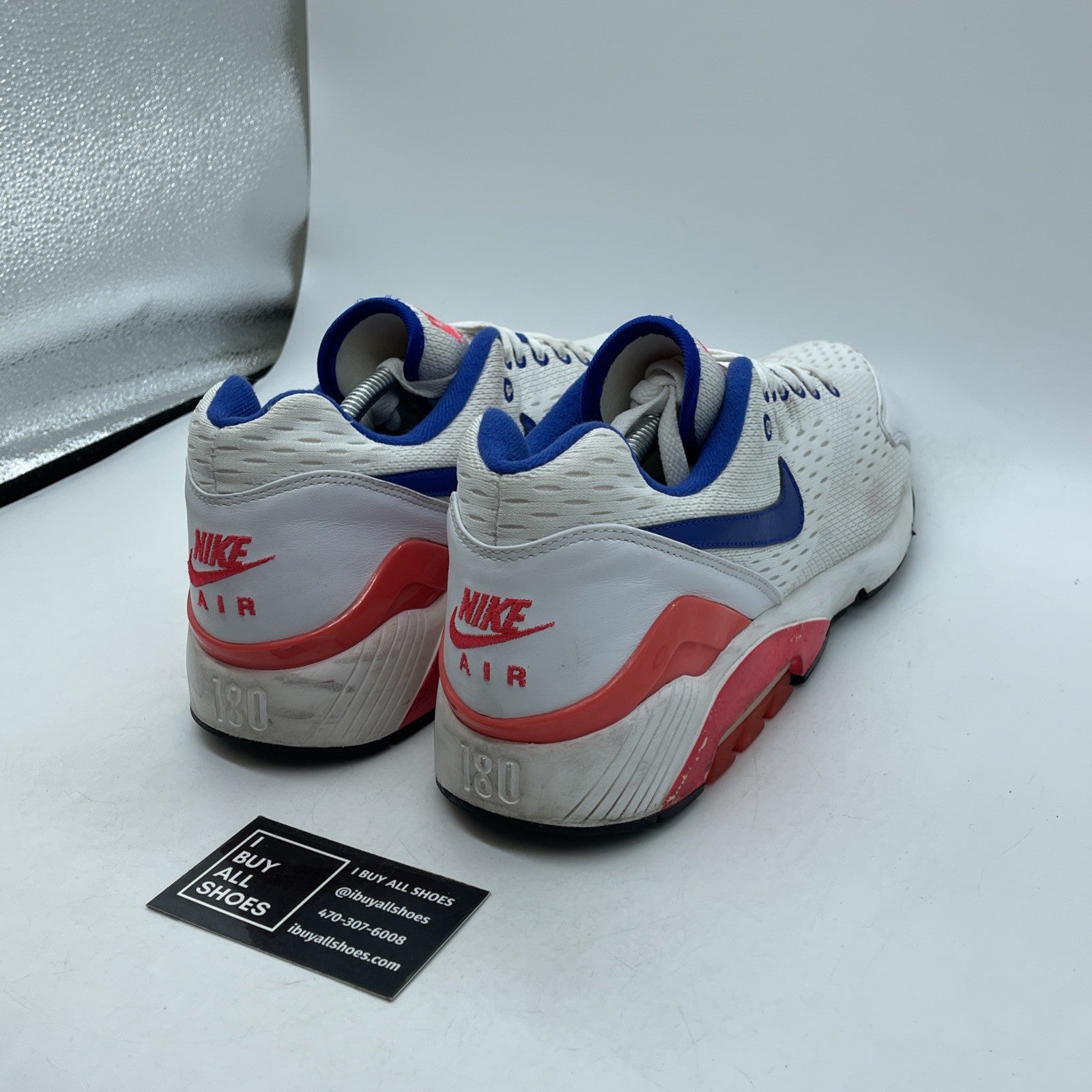 Size 13 - Nike Air Max 180 EM White Solar Red Blue Suede Leather (579921-160)