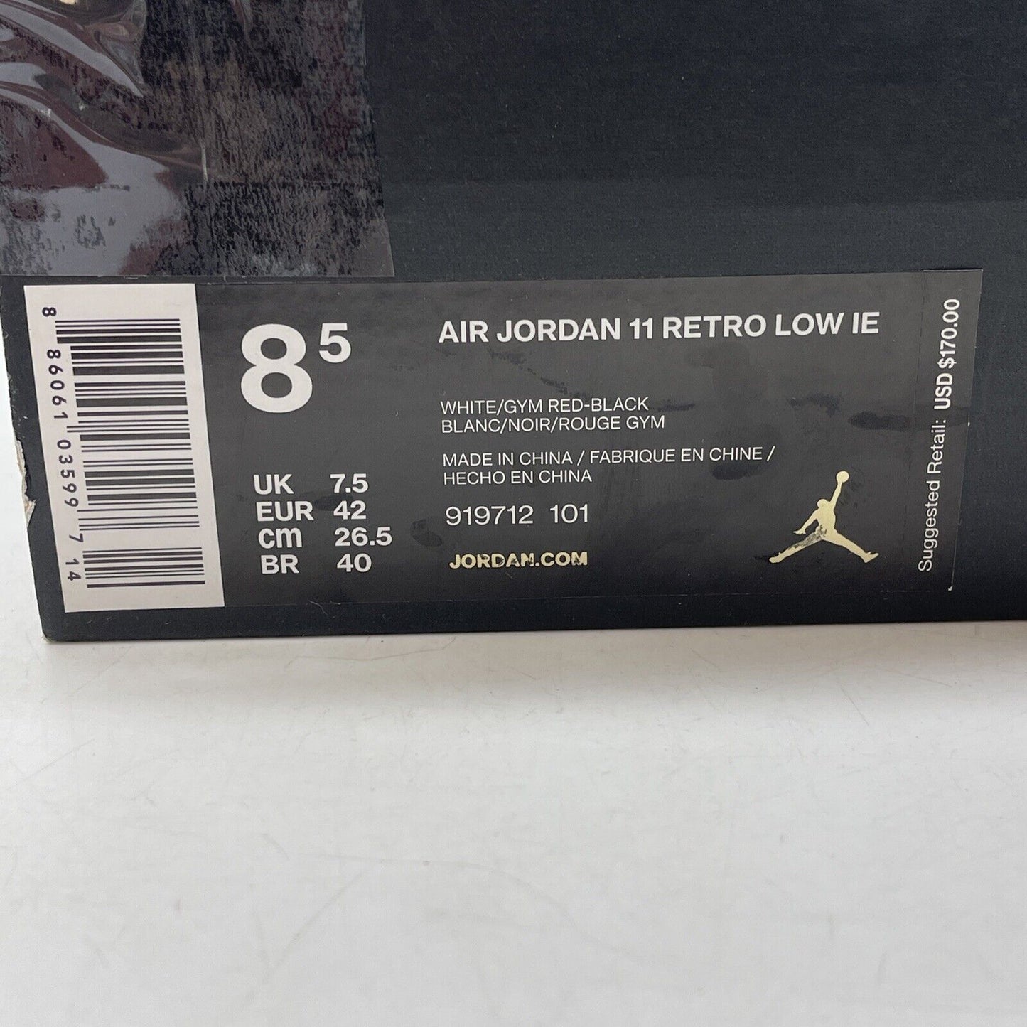 Size 8.5 - Air Jordan 11 Retro IE Low Gym Red Suede White Leather (919712-101)