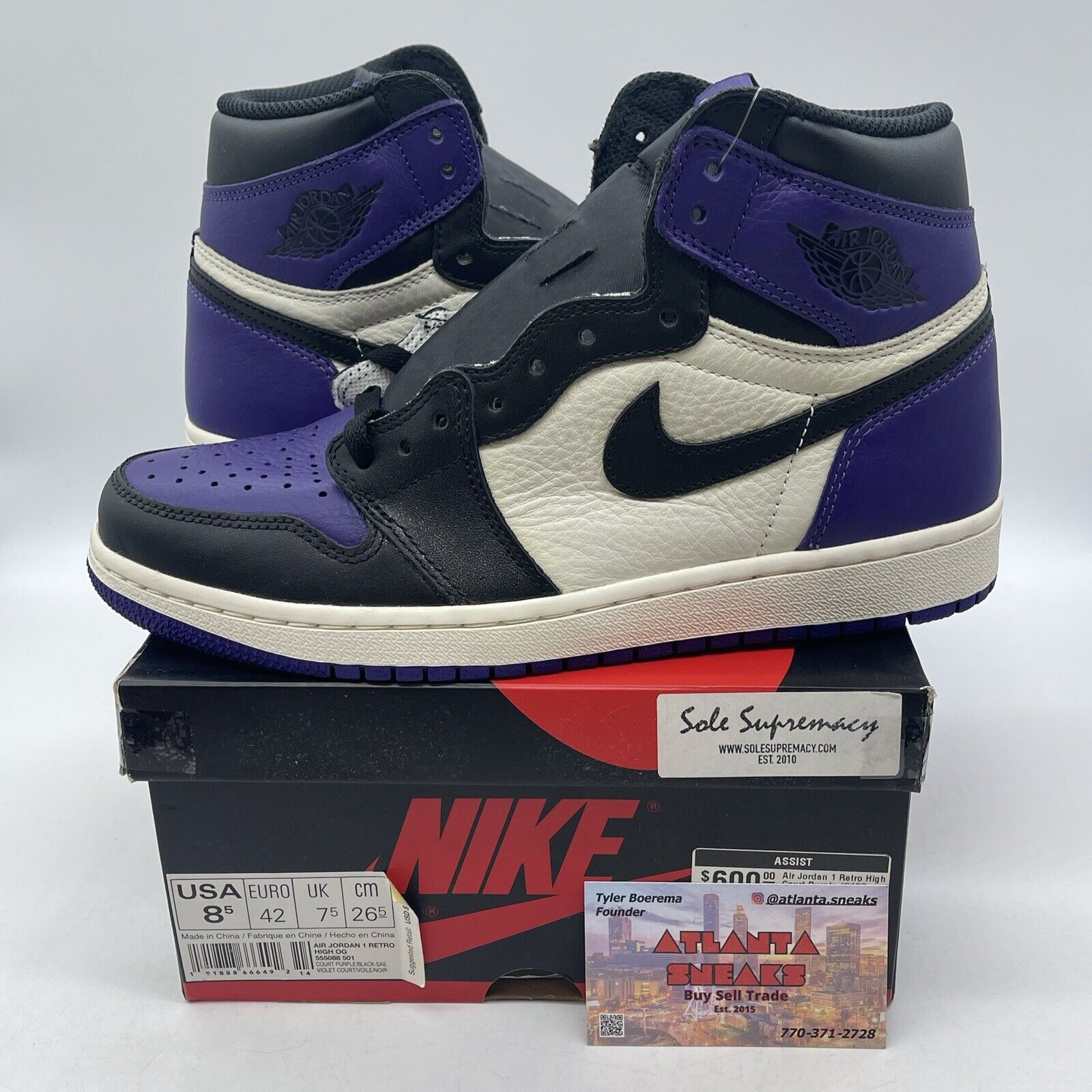 Size 8.5 - Air Jordan 1 Retro OG High Court Purple White Leather (555088-501)