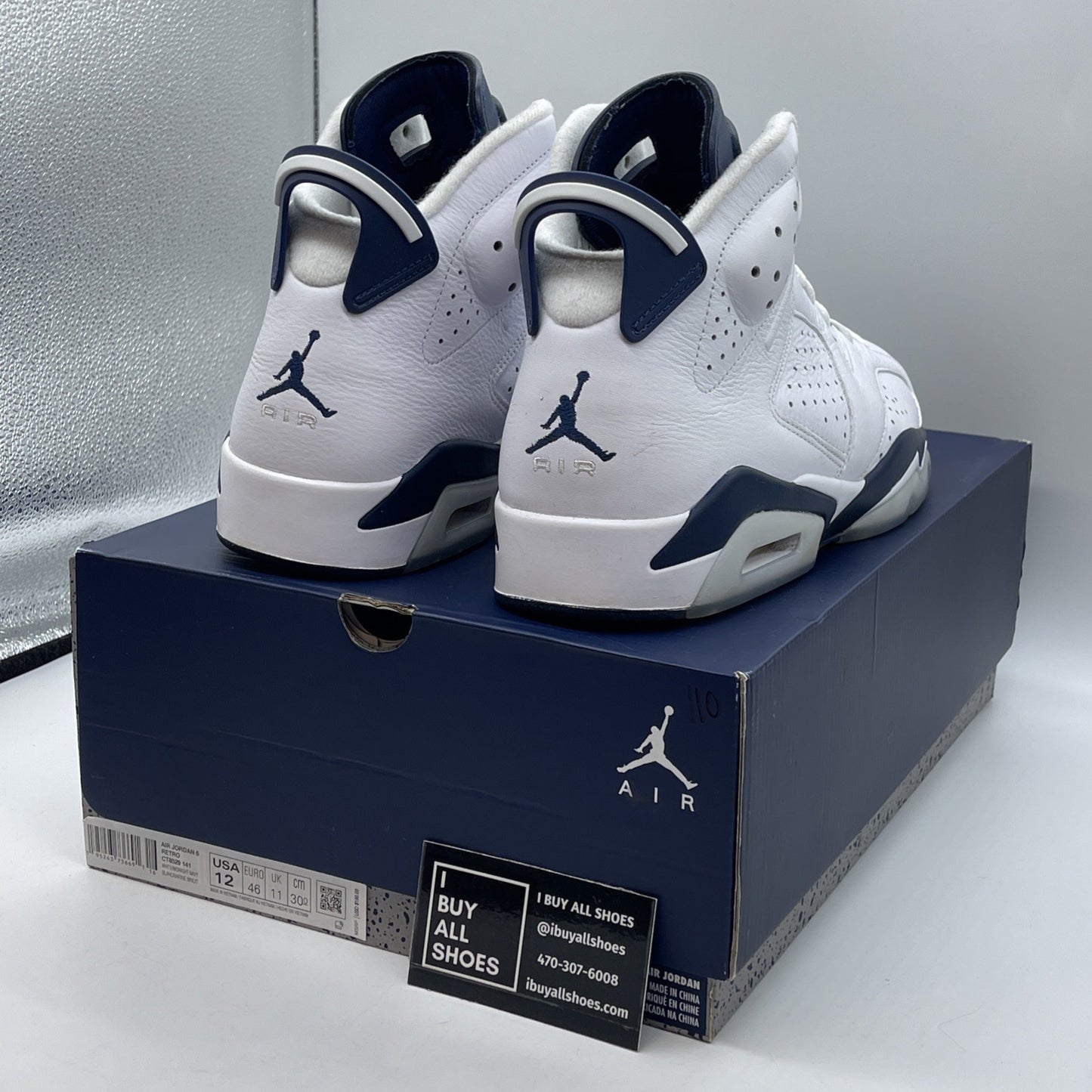 Size 12 - Jordan 6 Retro Midnight Navy Blue White Leather (CT8529-141)