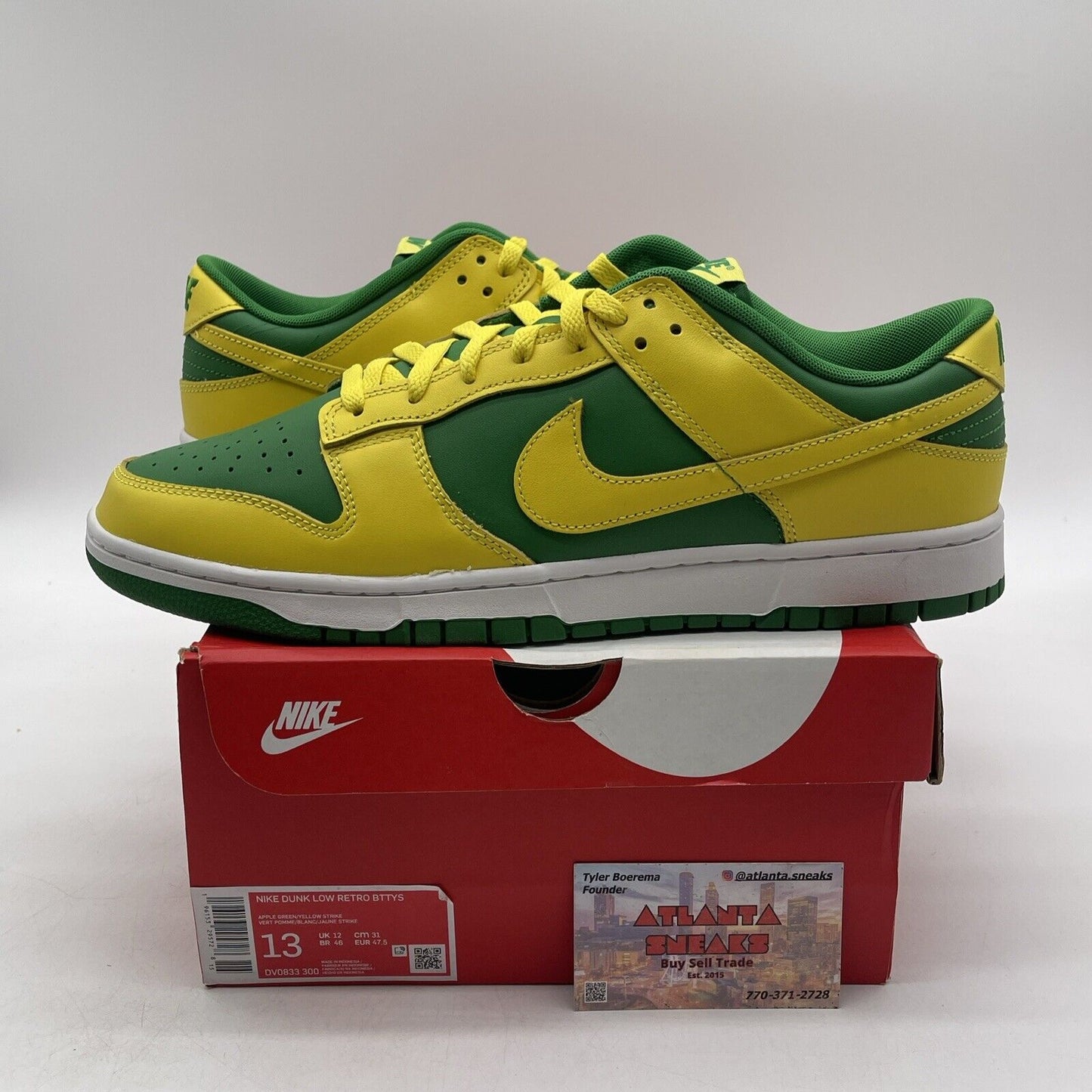 Size 13 - Nike Dunk Low Reverse Brazil Yellow Green White Leather (DV033-300)