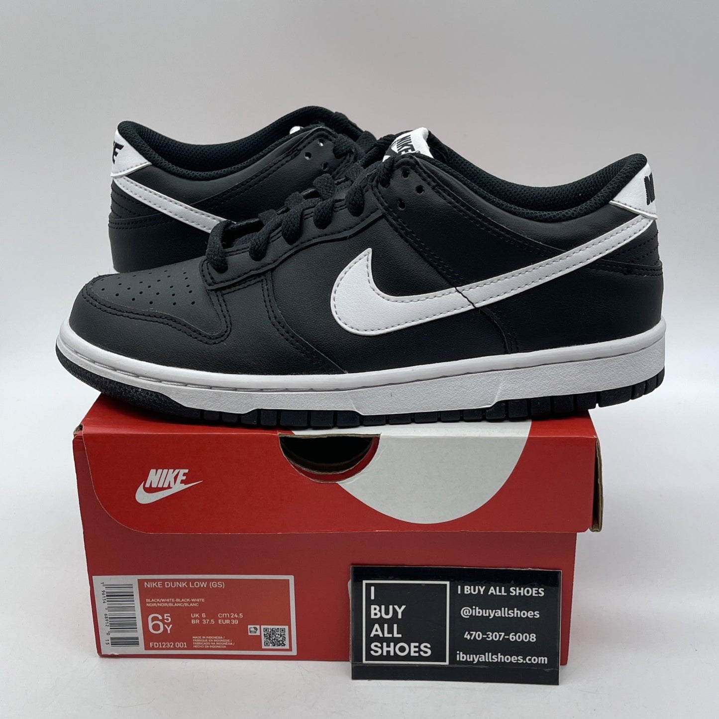 Size 6.5Y - Nike Dunk Low 'Black Panda 2.0' Black White Leather (DV0831-002)