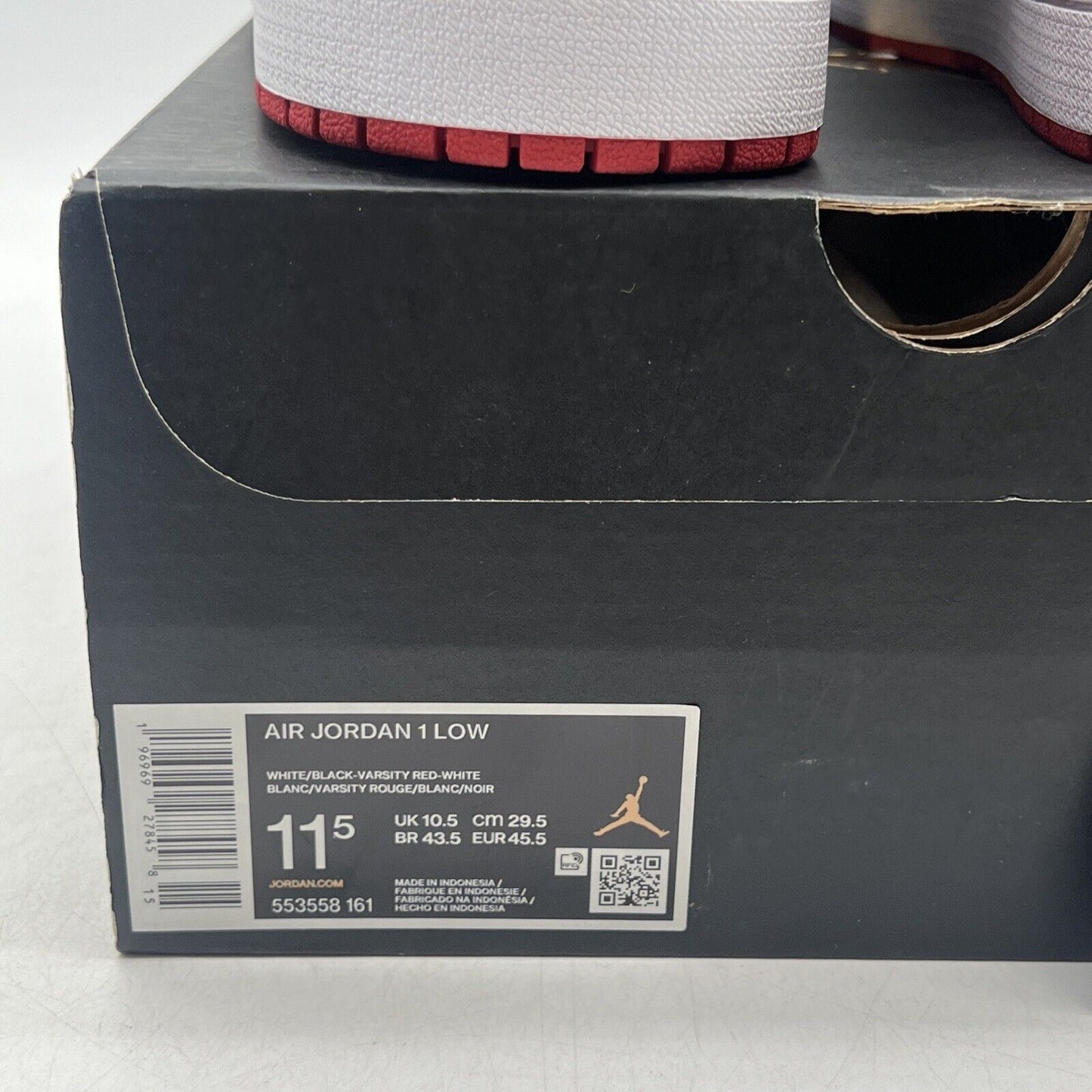 Size 11.5 - Air Jordan 1 Low Bred Toe 2.0 Black White Red Leather (553558-161)