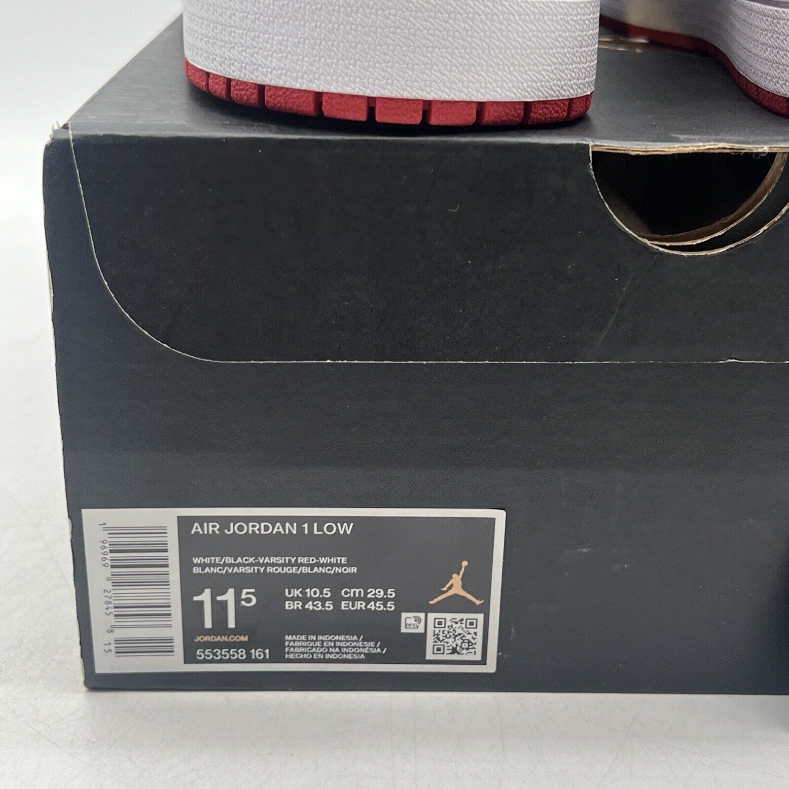 Size 11.5 - Air Jordan 1 Low Bred Toe 2.0 Black White Red Leather (553558-161)