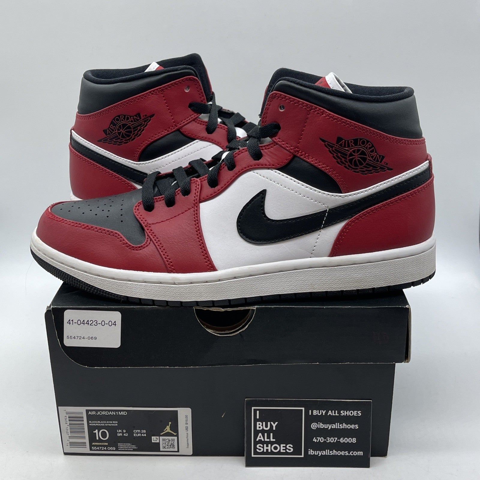 Size 10 - Air Jordan 1 Mid Chicago White Black Red Leather (554724-069)