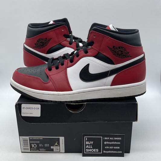 Size 10 - Air Jordan 1 Mid Chicago White Black Red Leather (554724-069)