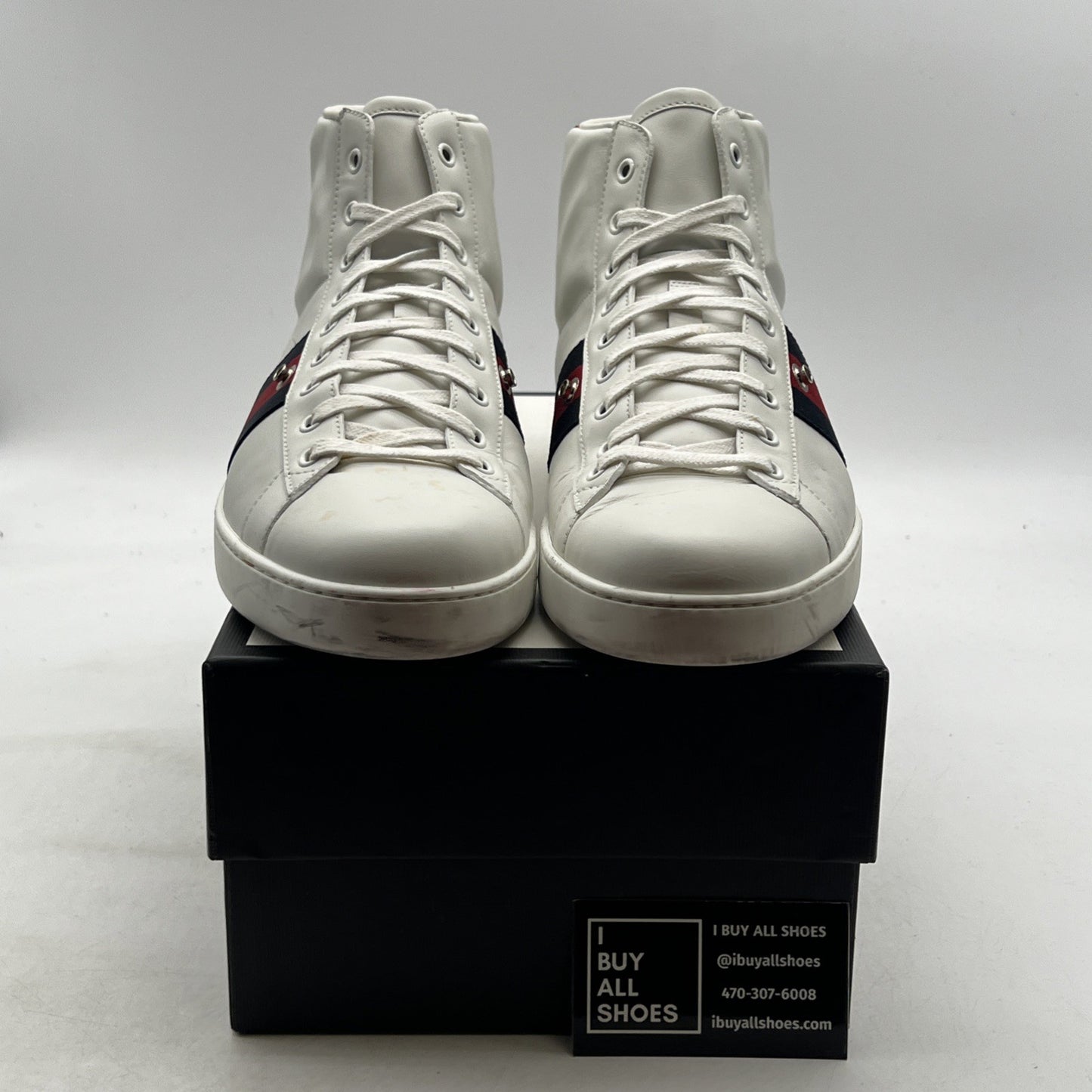 Size 12G - Gucci Ace Sneakers White Leather Shoes High Tops Italy (387993)