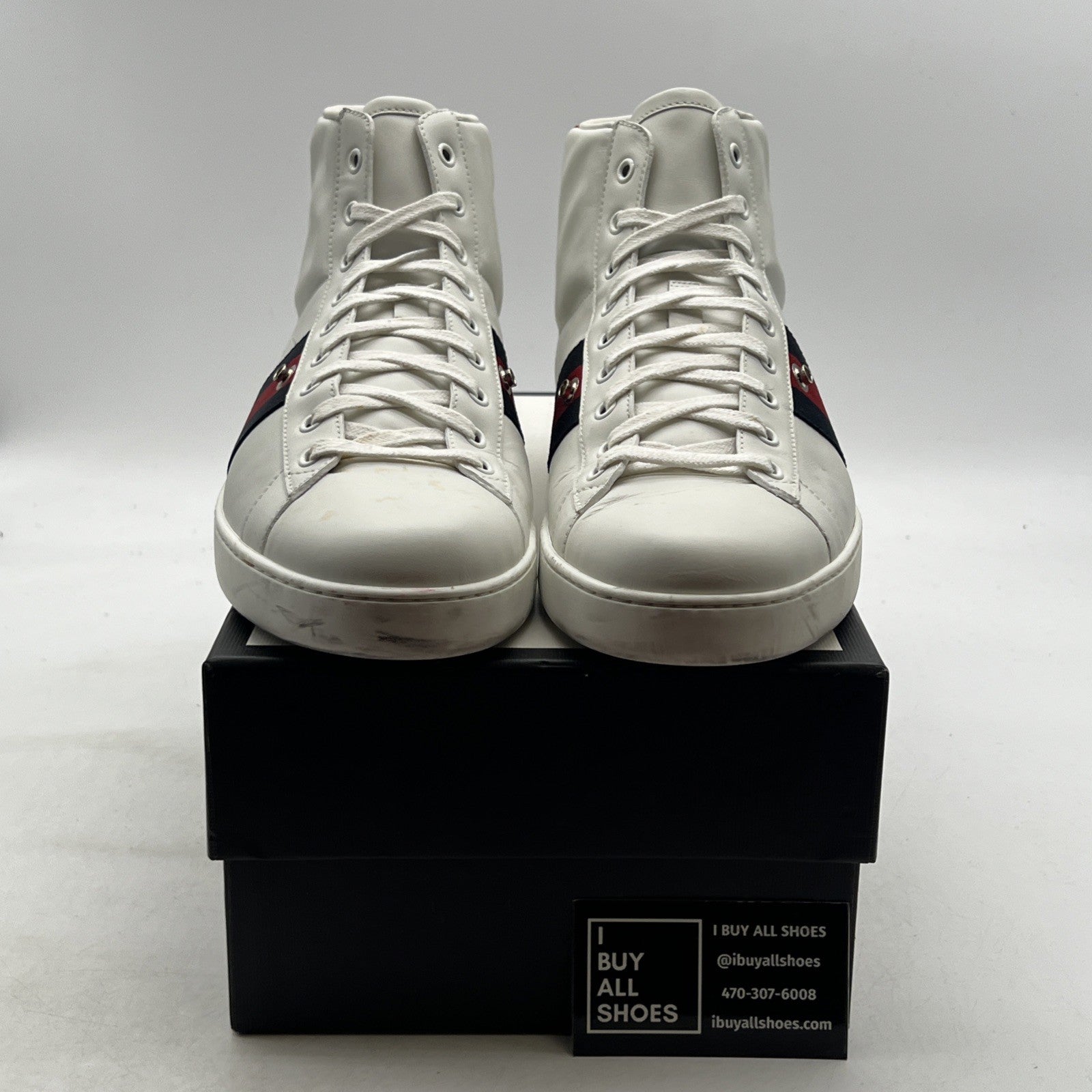 Size 12G - Gucci Ace Sneakers White Leather Shoes High Tops Italy (387993)