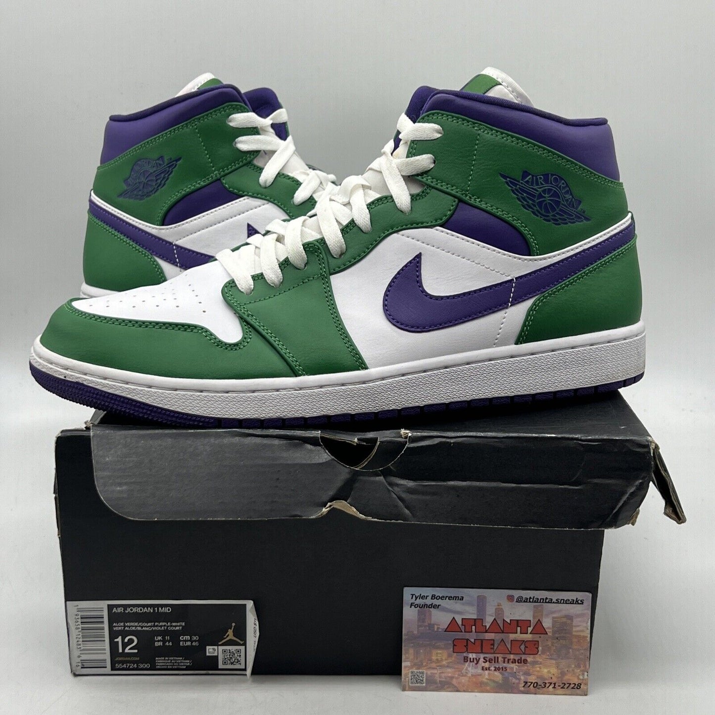 Size 12 - Air Jordan 1 Hulk - (554724-300) White Green Purple Leather Used