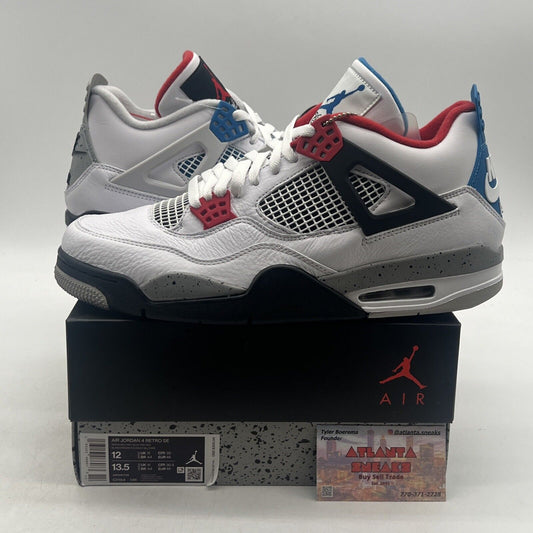 Size 12 - Jordan 4 Retro SE Mid What The 4 White Blue Red Leather  (CL1184-146)