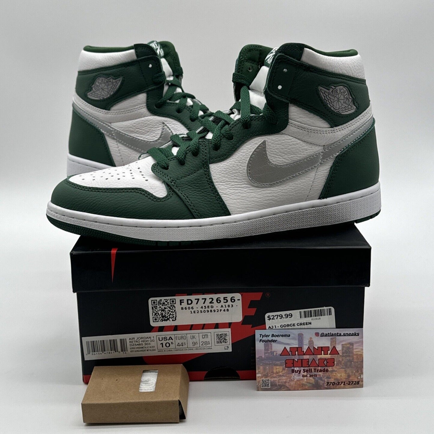 Size 10.5 - Jordan 1 Retro OG High Gorge Green Vnds Og All Clerics Silver White