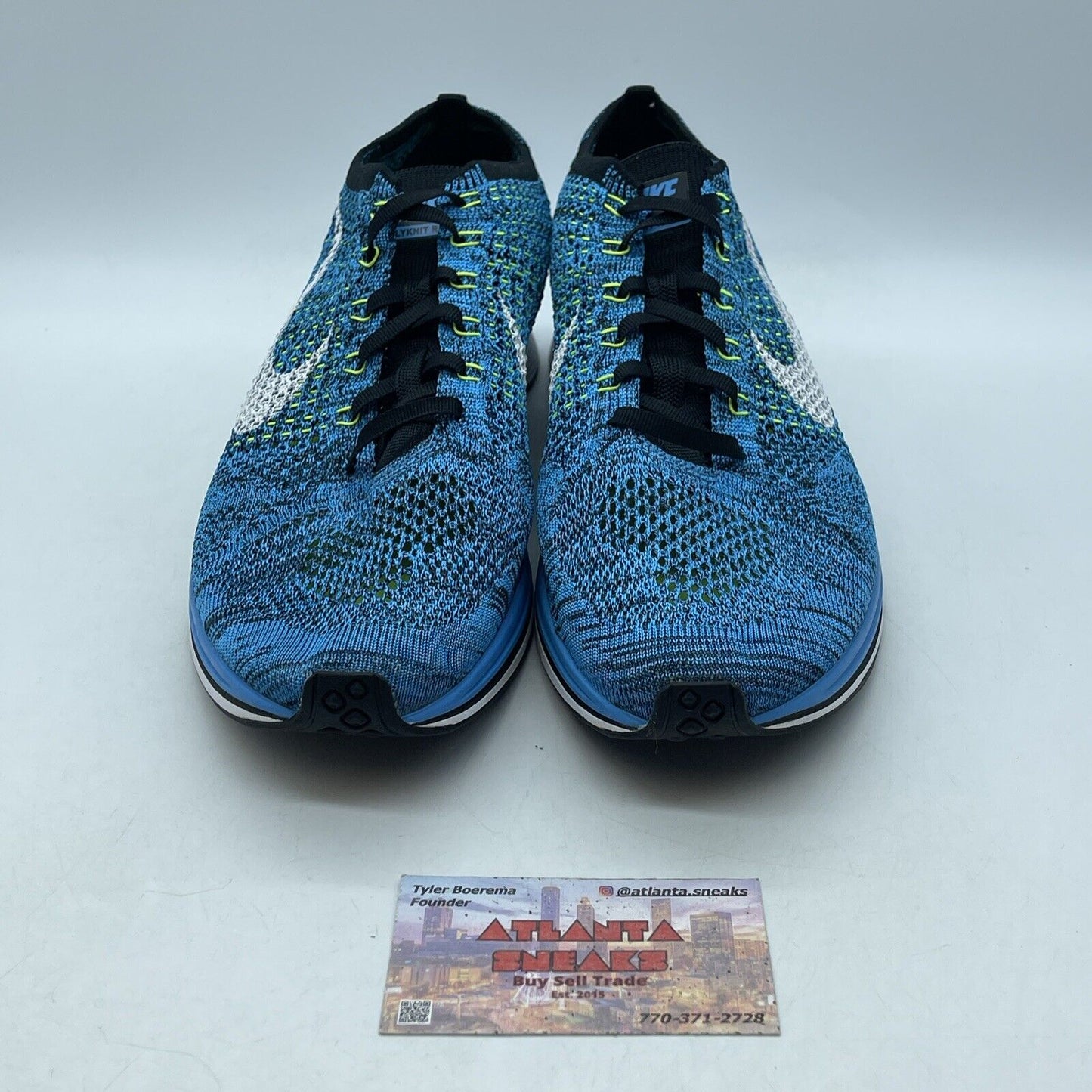 Size 11 - Nike Flyknit Racer Blue Glow White Black Suede Leather (526628-402)