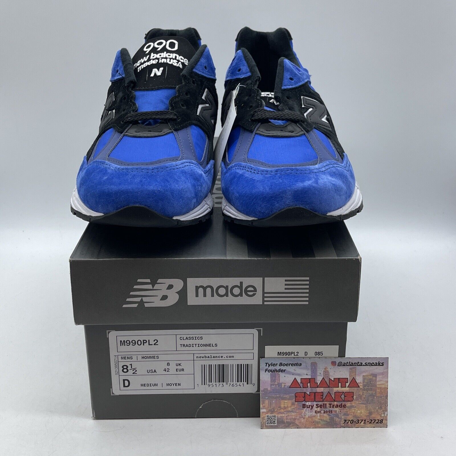 Size 8.5 - New Balance 990v2 Made in USA Blue Suede Black Leather (M990PL2)