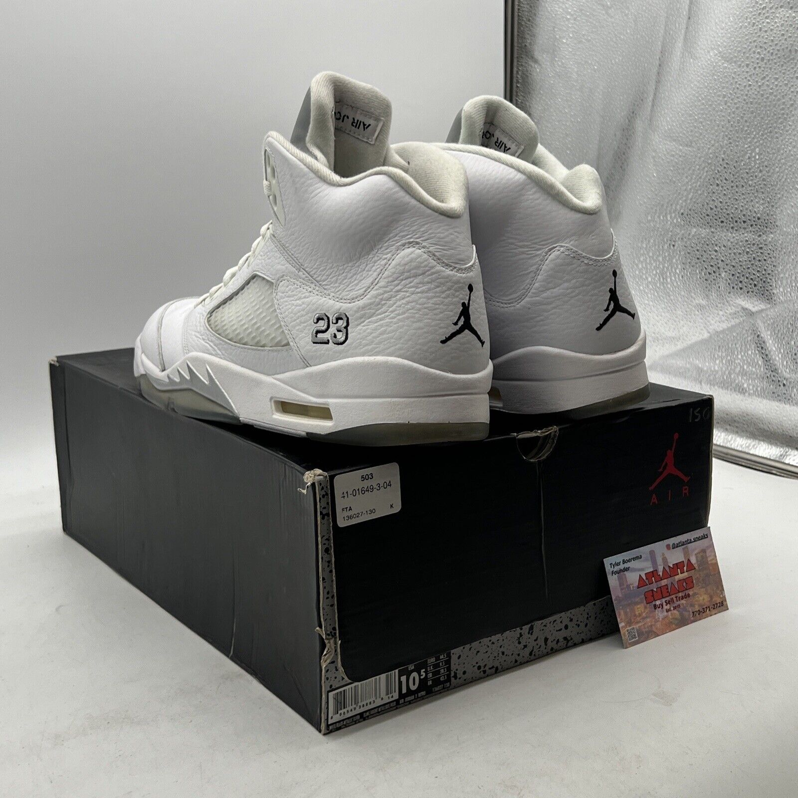 Size 10.5 - Air Jordan 5 Retro 2015 Metallic White (136027-130)