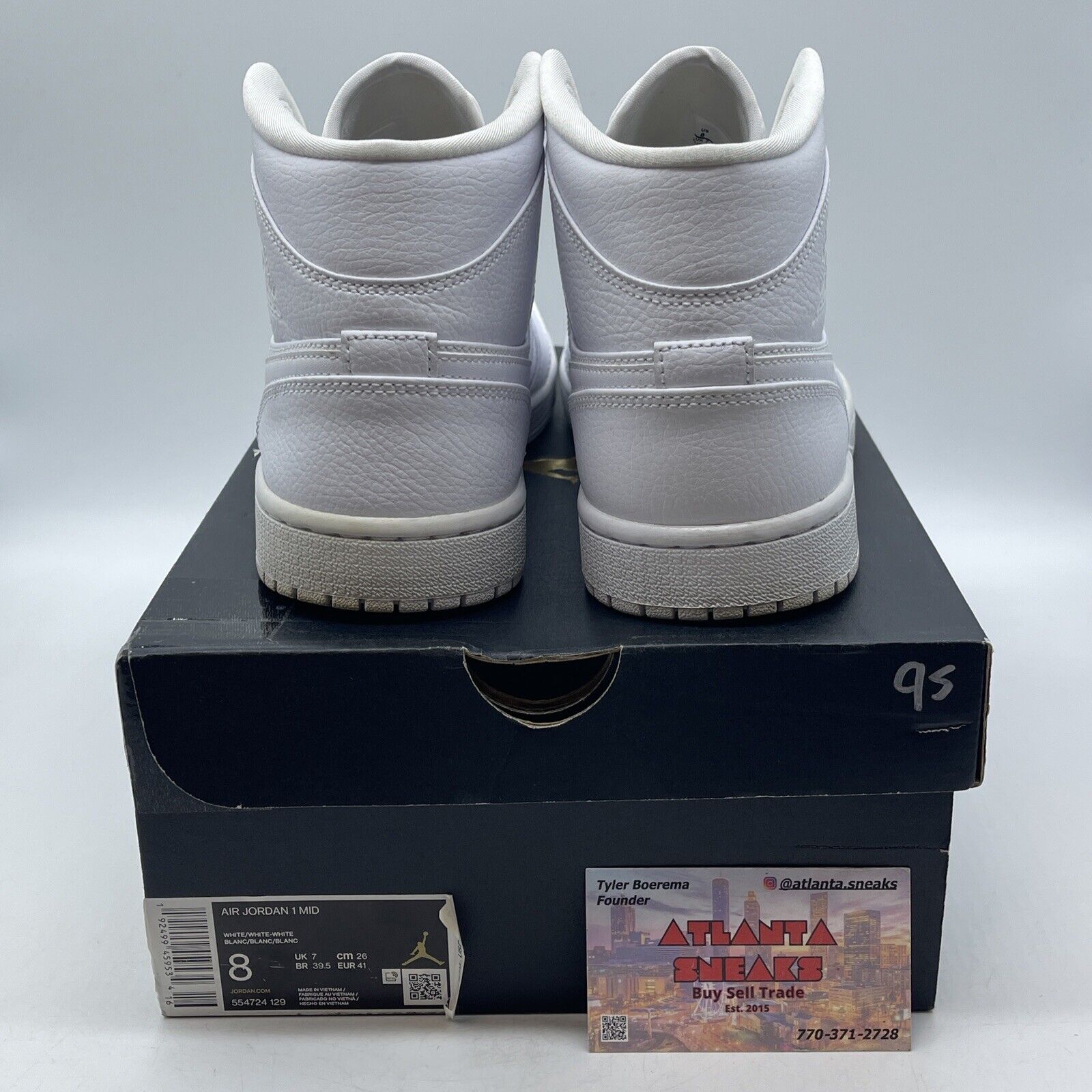 Size 8 - Air Jordan 1 2019 Mid Triple White Leather (554724-129)