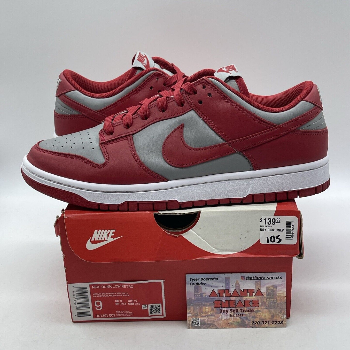 Size 9 - Nike Dunk Low SP UNLV 2021 Grey Red White Leather (DD1391-002)