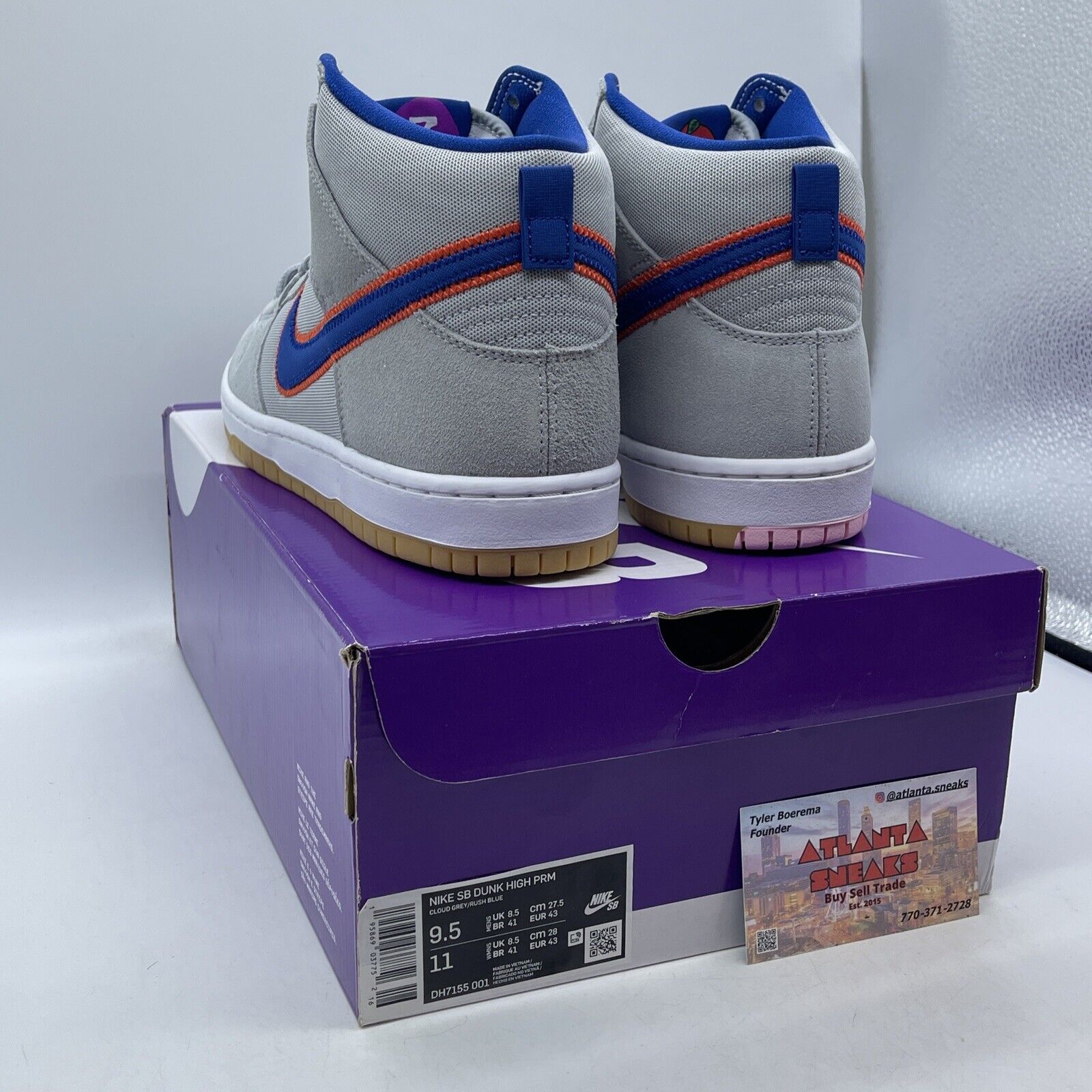Size 9.5 - Nike Dunk SB High New York Mets Grey Blue Orange Suede (DH7155-001)