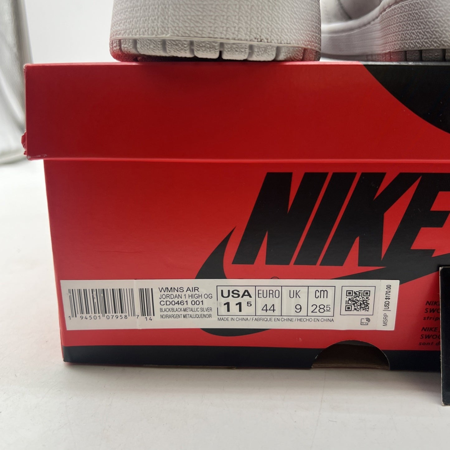 Size 11.5W - Air Jordan 1 High OG Metallic Silver (CD0461-001)