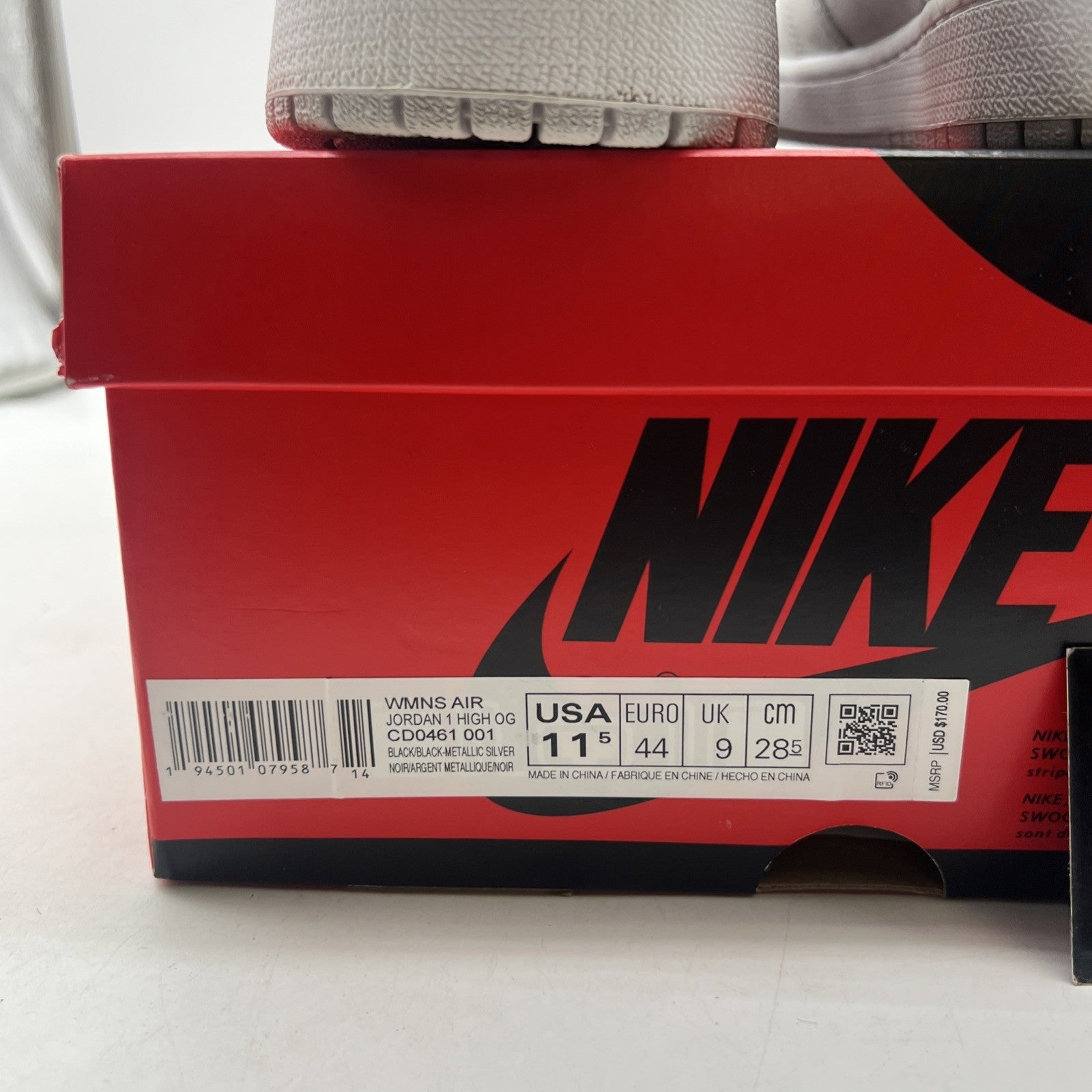Size 11.5W - Air Jordan 1 High OG Metallic Silver (CD0461-001)