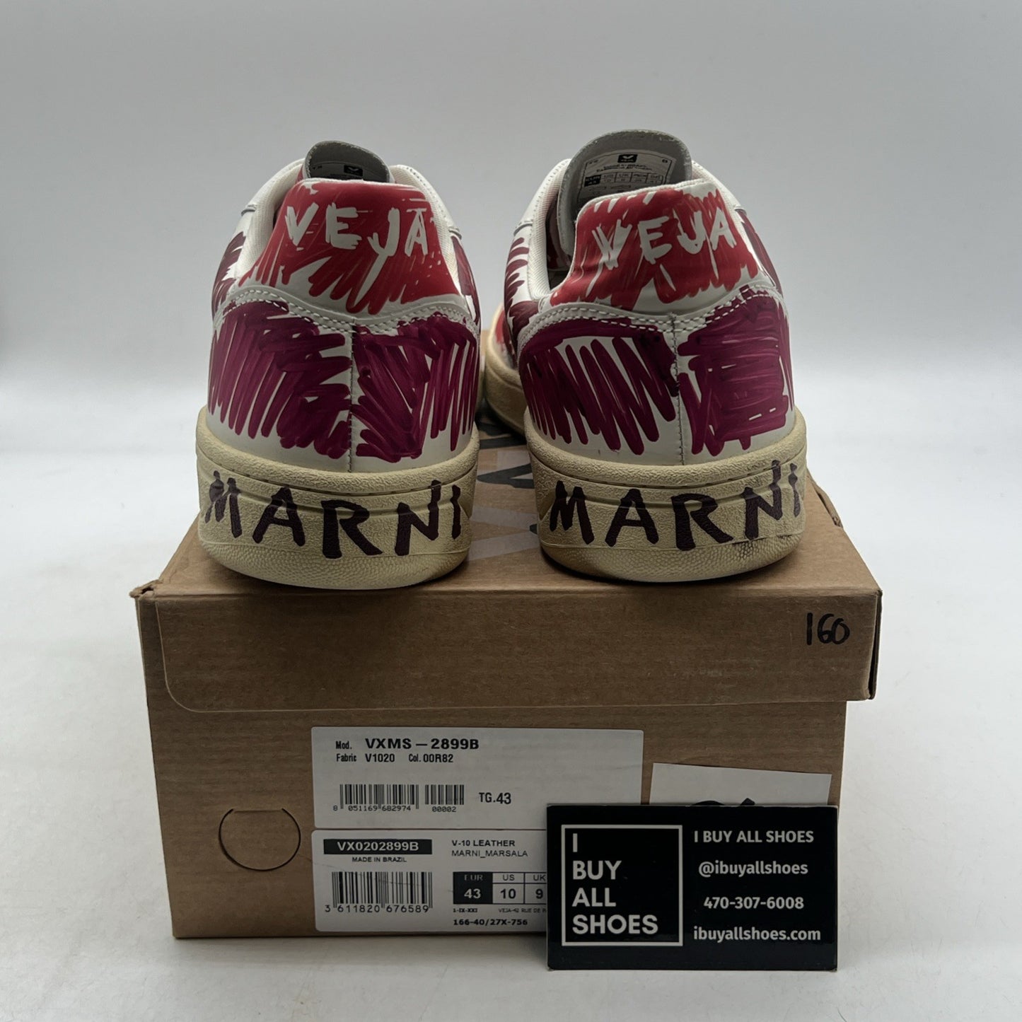 Size 10 - Marni x Veja V-10 Scribble Leather Sneakers