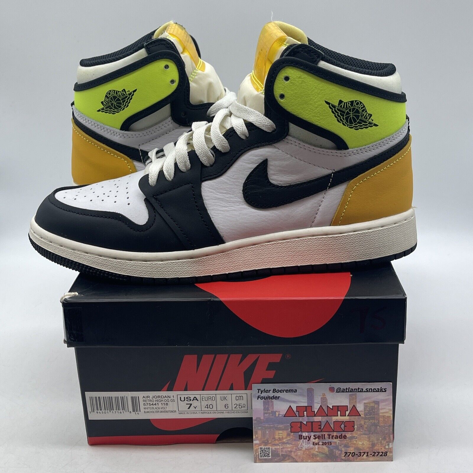 Size 7Y - Jordan 1 Retro High OG Volt Yellow White Black Green (575441-118)