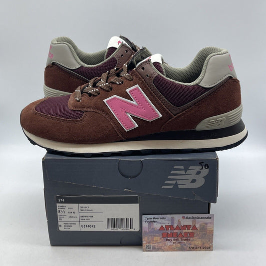 Size 8.5 - New Balance 574 Brown Pink Burgundy white  Suede Leather (U574GR2)