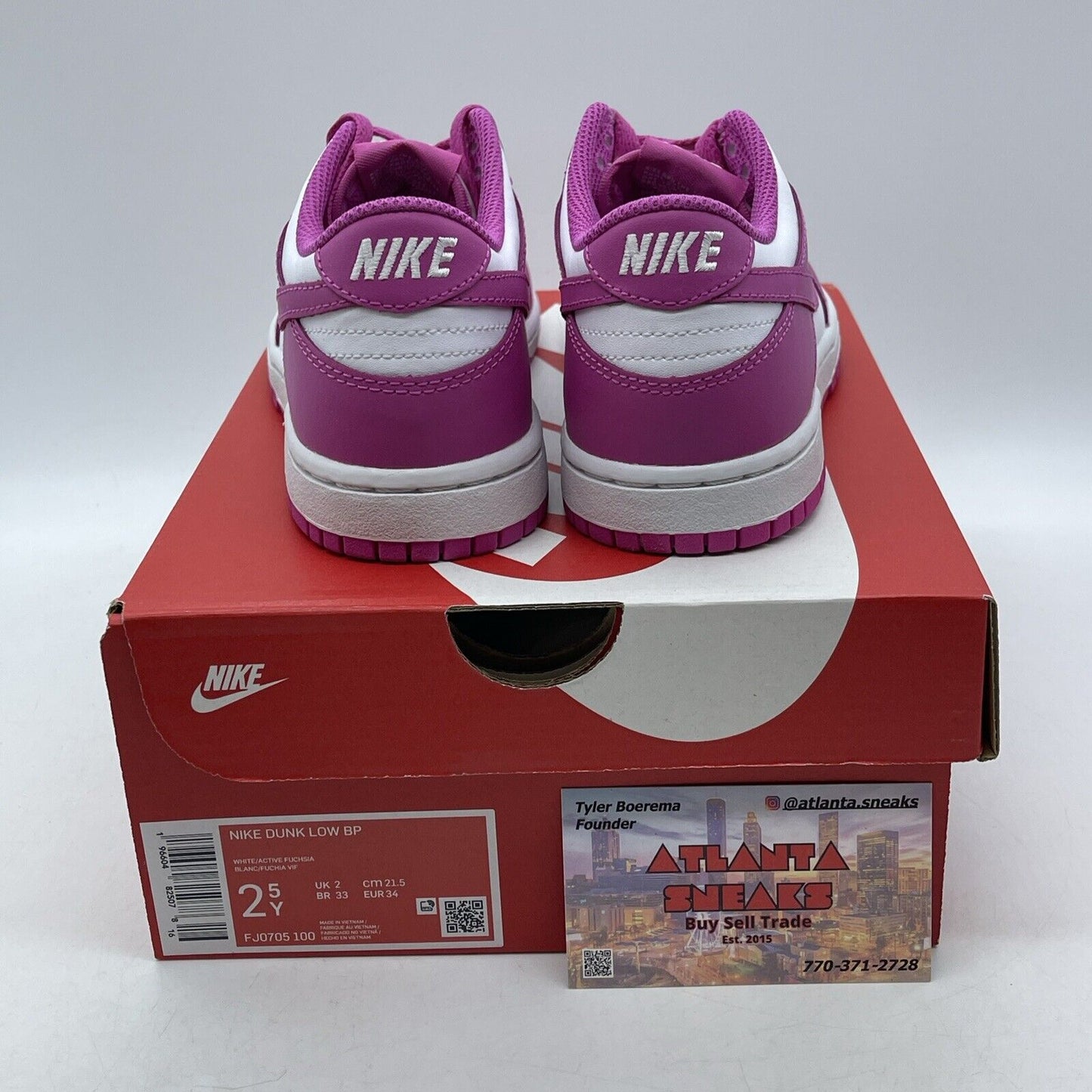 Size 2.5Y -  Dunk Low Active Fuchsia Pink White Leather (FJ0705-100)