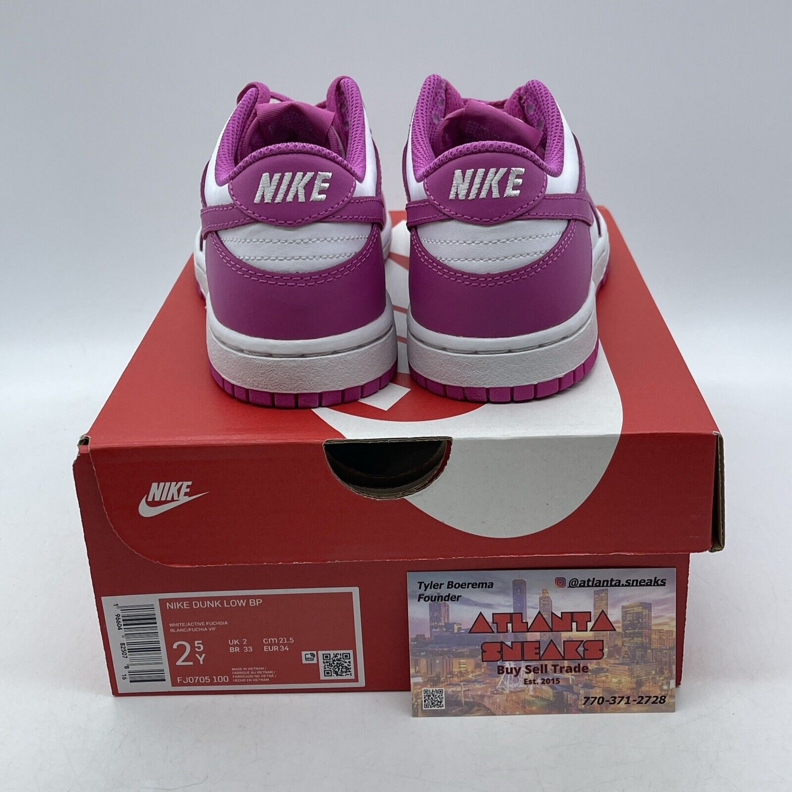 Size 2.5Y -  Dunk Low Active Fuchsia Pink White Leather (FJ0705-100)