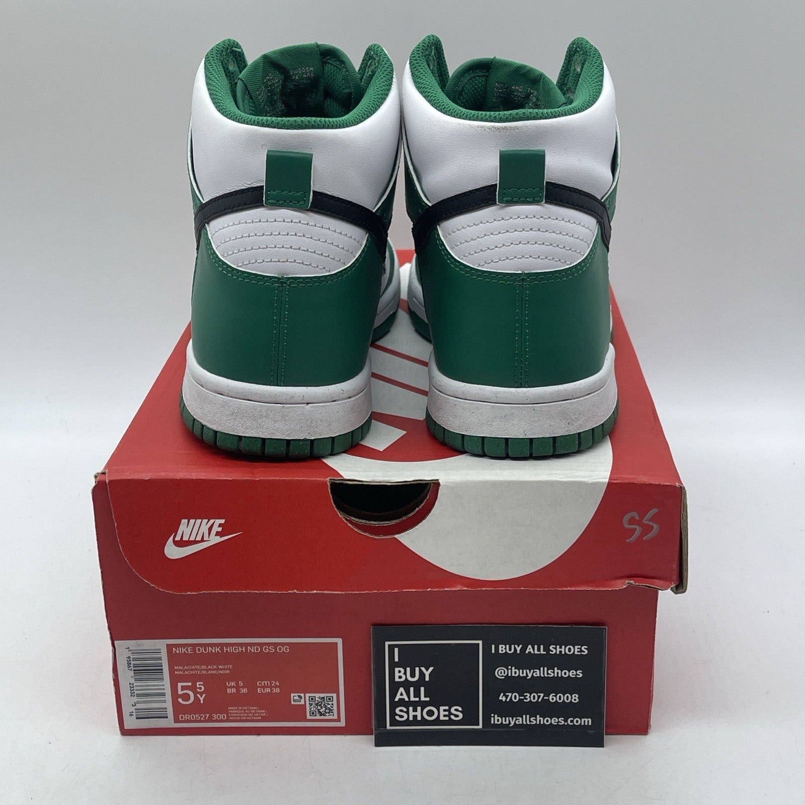 Size 5.5Y (GS) - Nike Dunk High Celtics Green Black White Leather (DR0527-300)