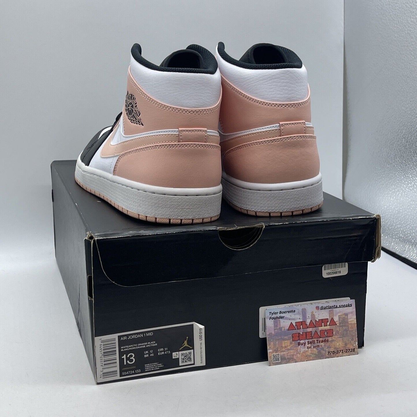 Size 13 - Air Jordan 1 Mid Crimson Tint Pink White Black Leather (554724-133)