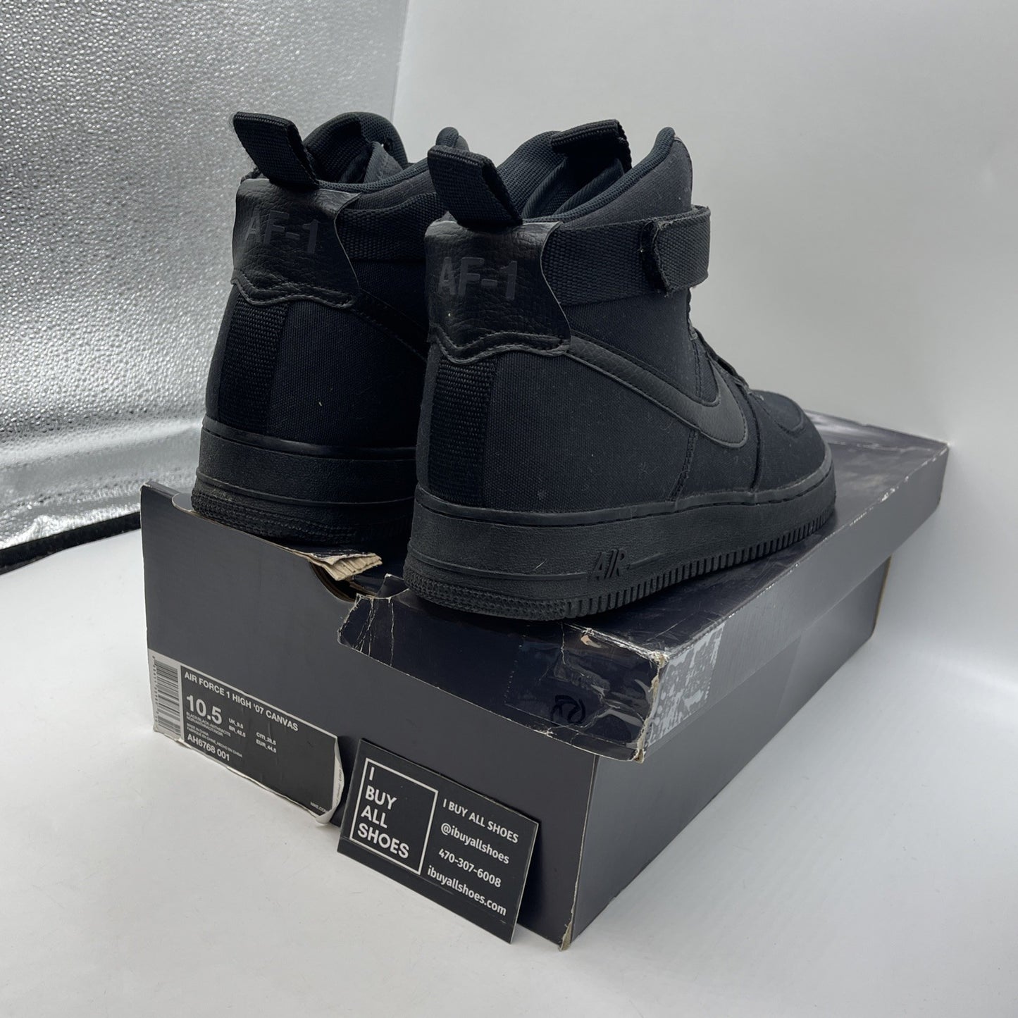 Size 10.5 - Nike Air Force 1 High Black Canvas (AH6768-001)