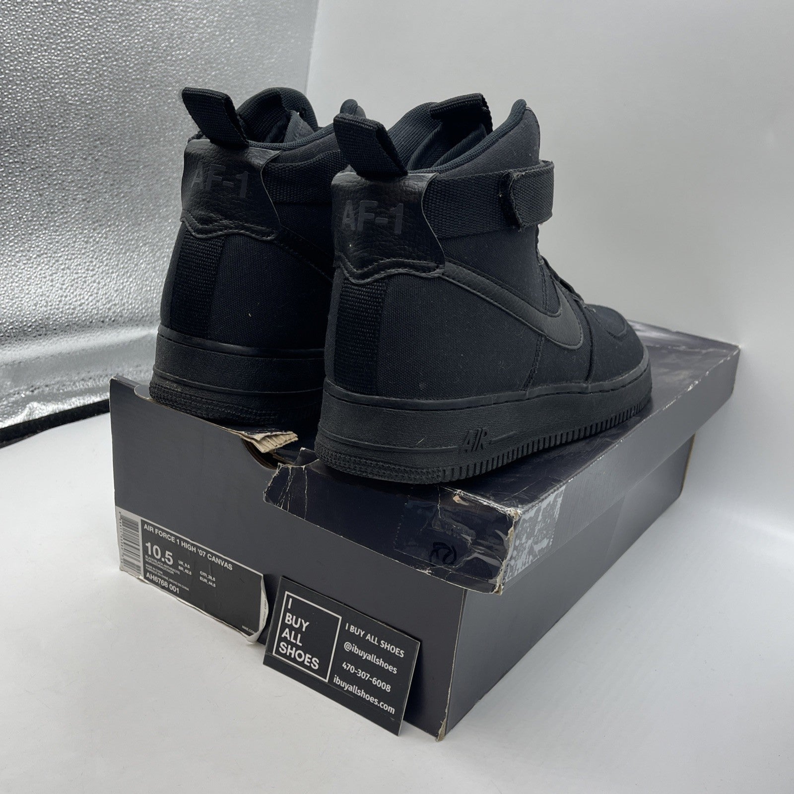 Size 10.5 - Nike Air Force 1 High Black Canvas (AH6768-001)