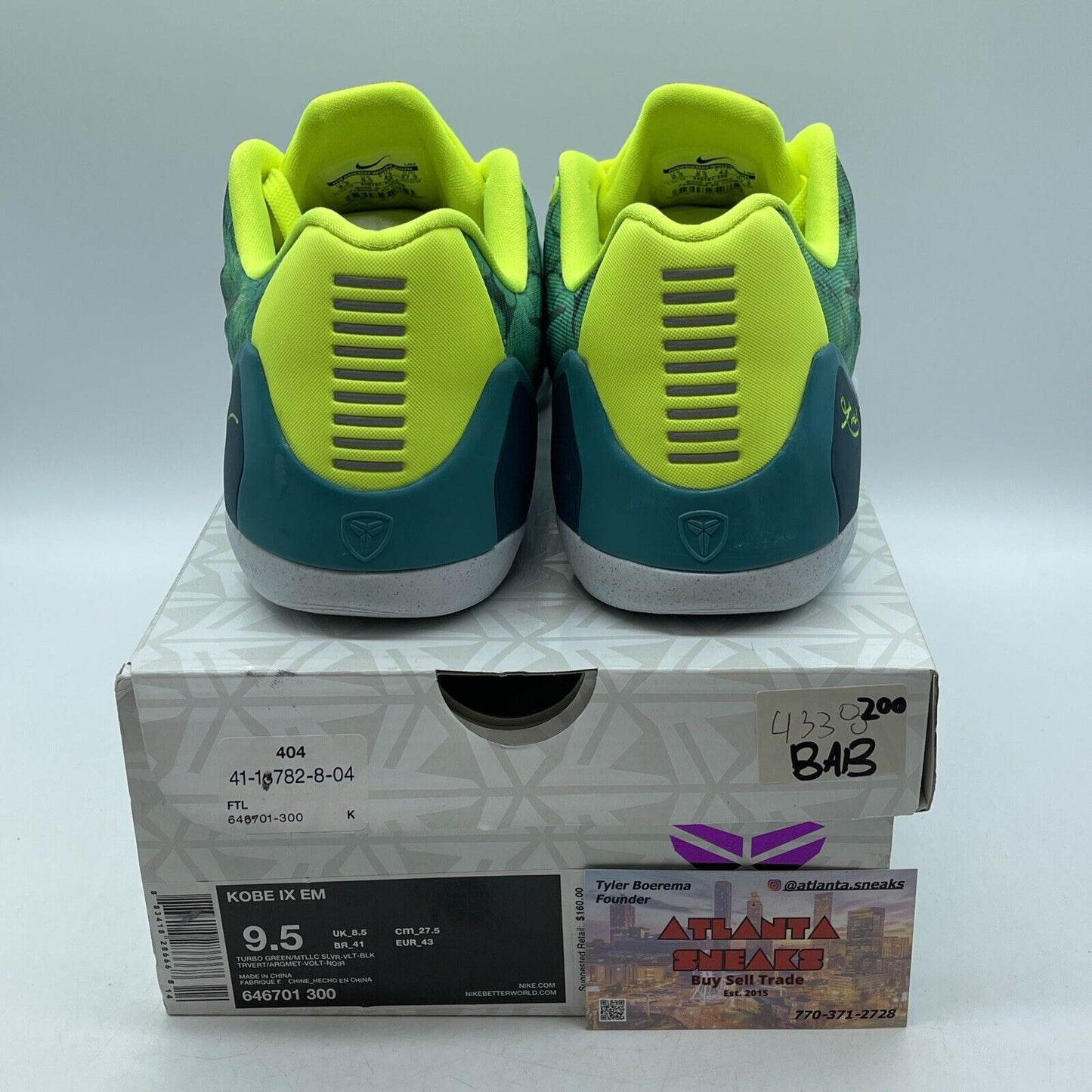 Size 9.5 - Nike Kobe 9 EM Easter Green Silver. Suede leather (646701-300)