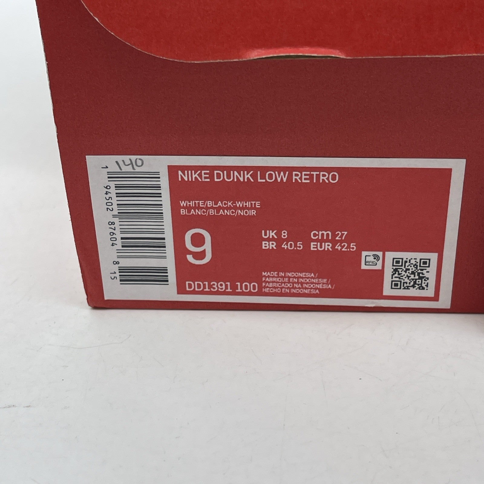 Size 9 - Nike Dunk Low Black White Leather (DD1391-100)
