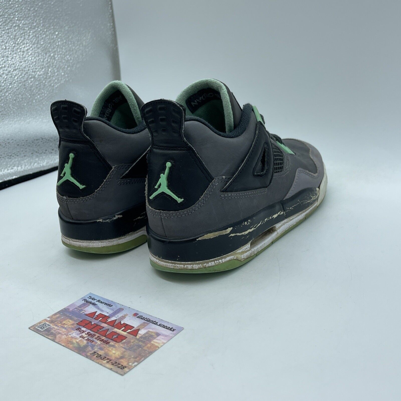 Size 6Y (GS) - Jordan 4 Retro Low Green Glow Grey Black Suede (408452-033)